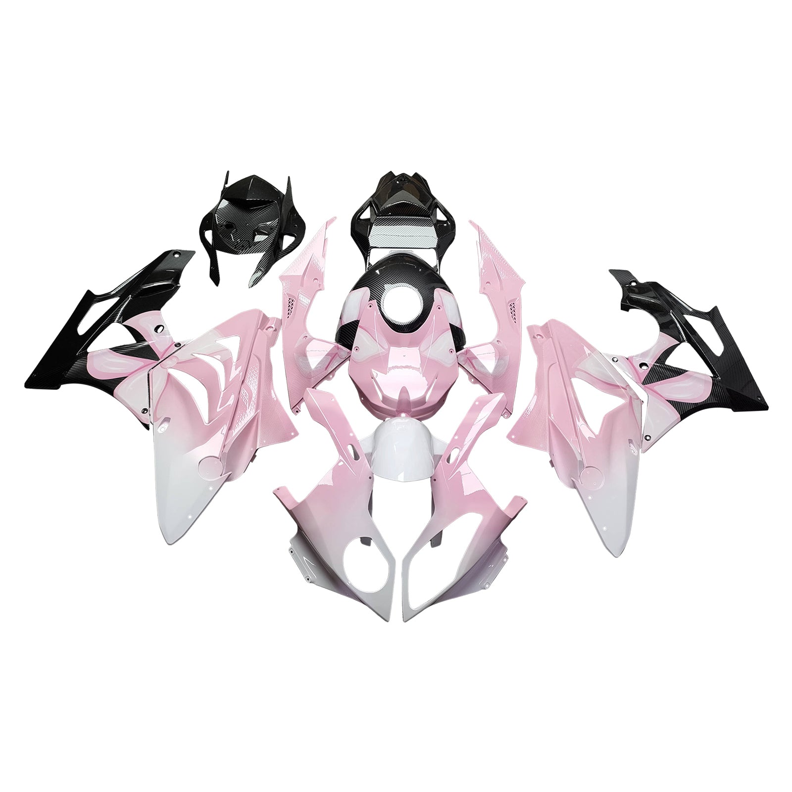 Amotopart 2009-2014 BMW S1000RR Pink Hvid Sort Carbon Fiber Pattern Fairing Kit