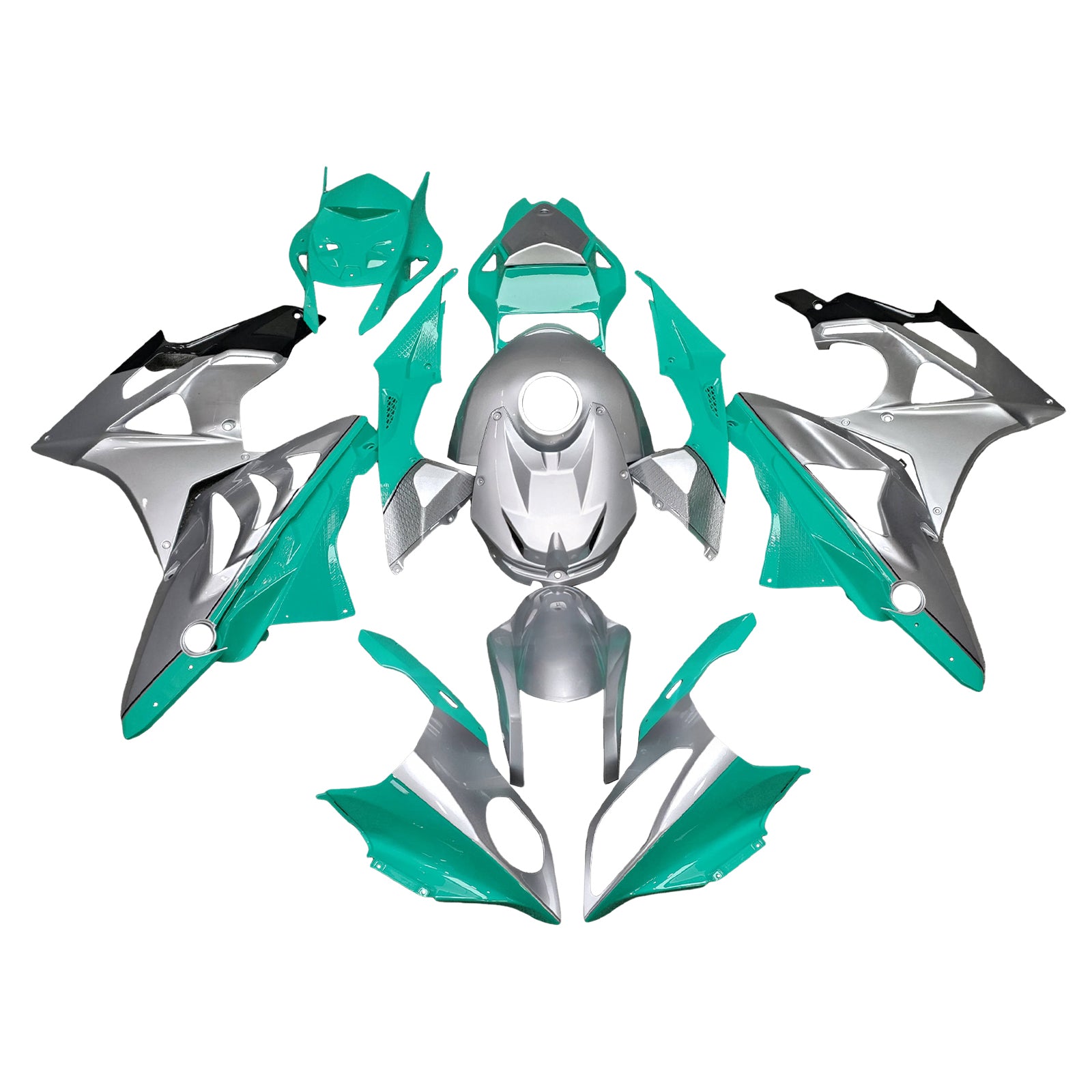 Amotopart 2009-2014 BMW S1000RR White Teal Fairing Kit