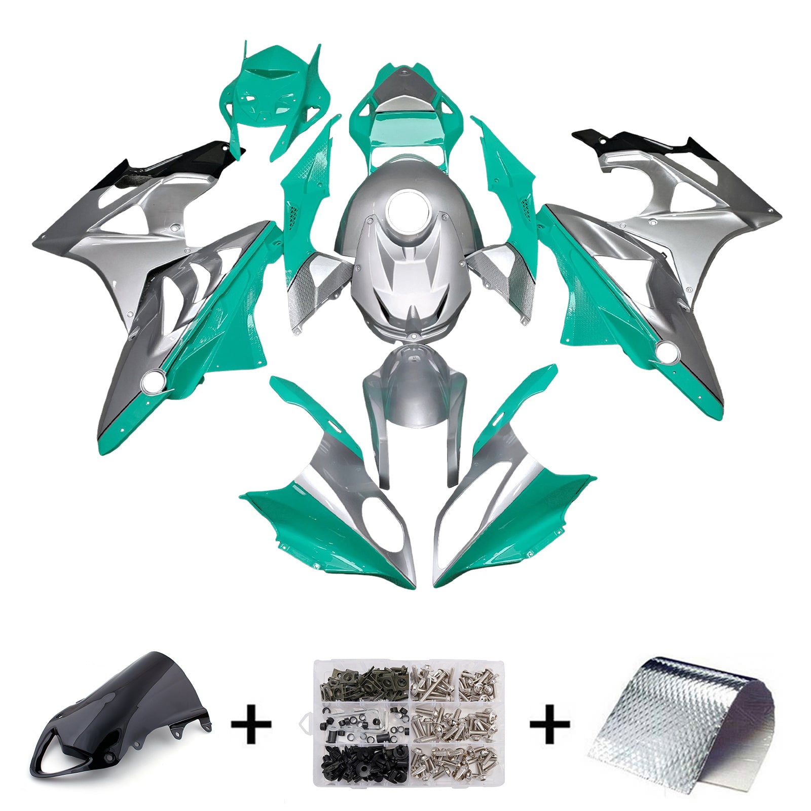Amotopart 2009-2014 BMW S1000RR White Teal Fairing Kit