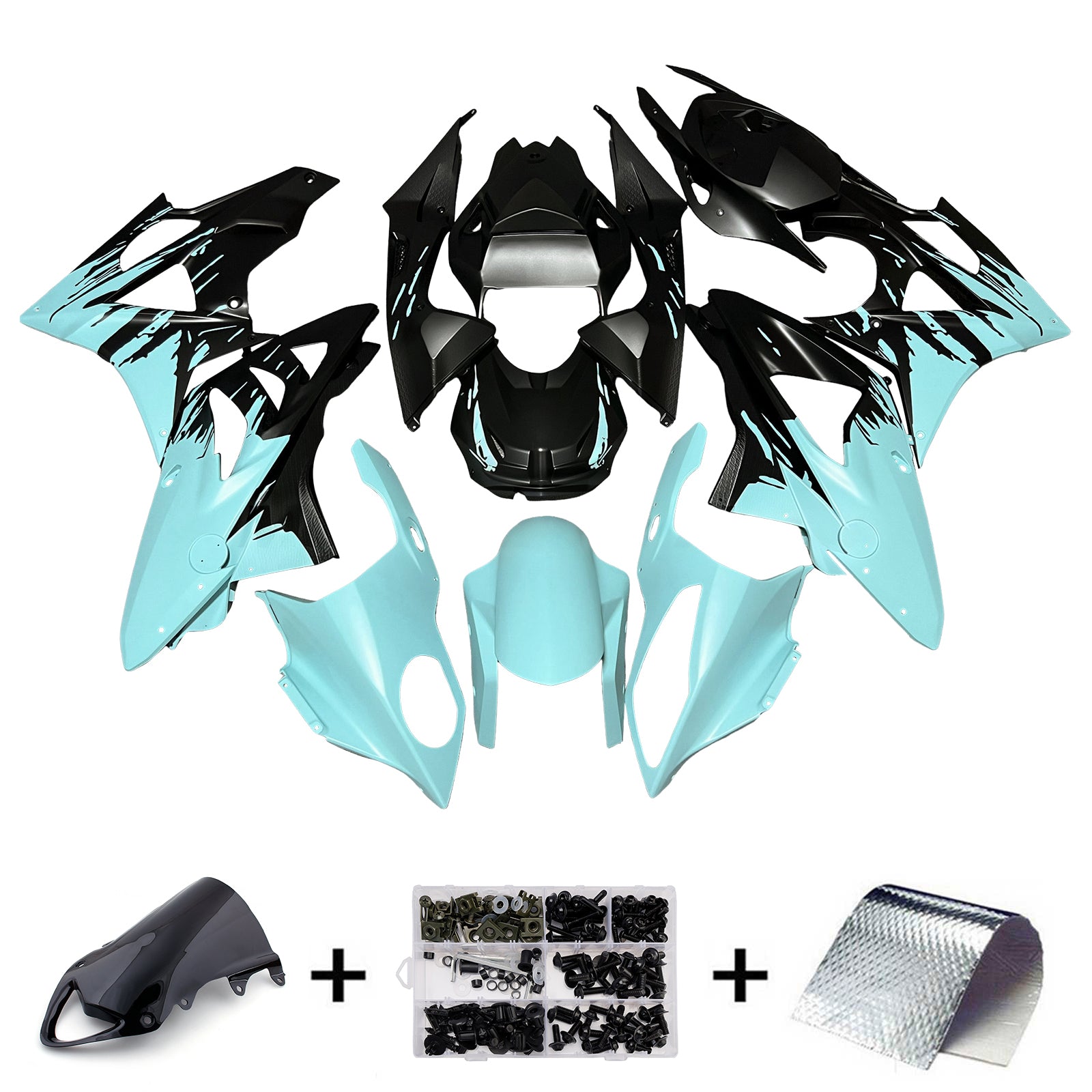 Amotopart 2009-2014 BMW S1000RR White Teal Black Fairing Kit