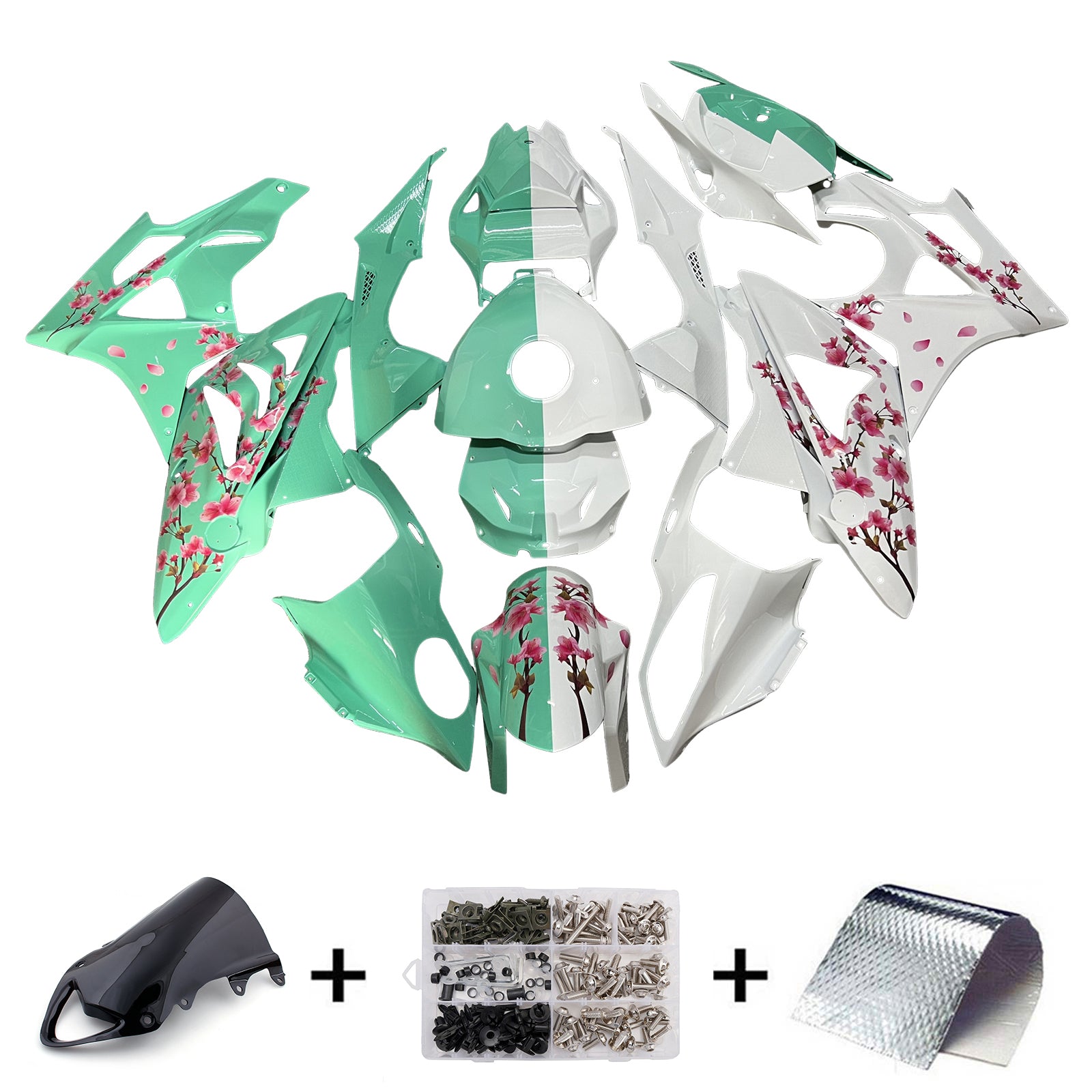 Amotopart 2009-2014 BMW S1000RR White Green Fairing Kit