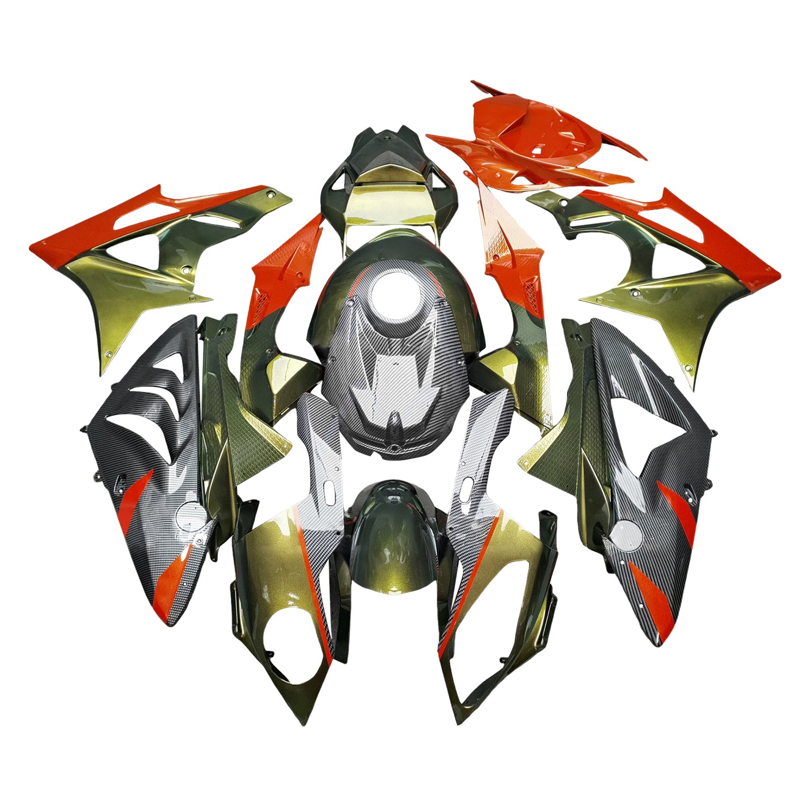 Amotopart 2009-2014 BMW S1000RR Black Green Orange Red Carbon Fiber Pattern Fairing Kit