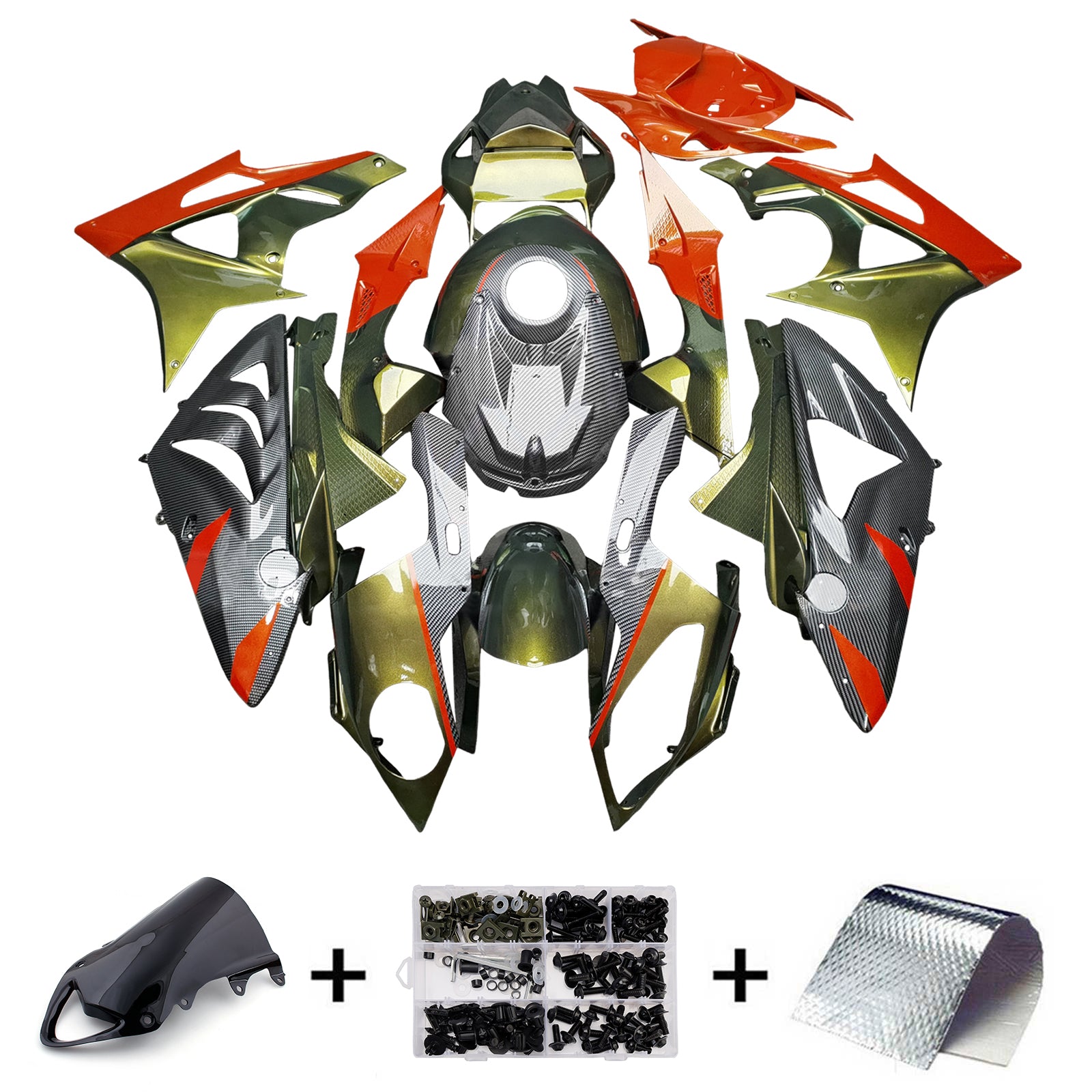 Amotopart 2009-2014 BMW S1000RR Black Green Orange Red Carbon Fiber Pattern Fairing Kit