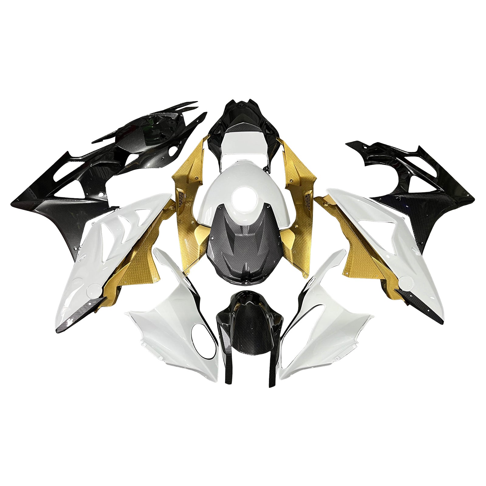 Amotopart 2009-2014 BMW S1000RR Black Gold Carbon Fiber Pattern Fairing Kit