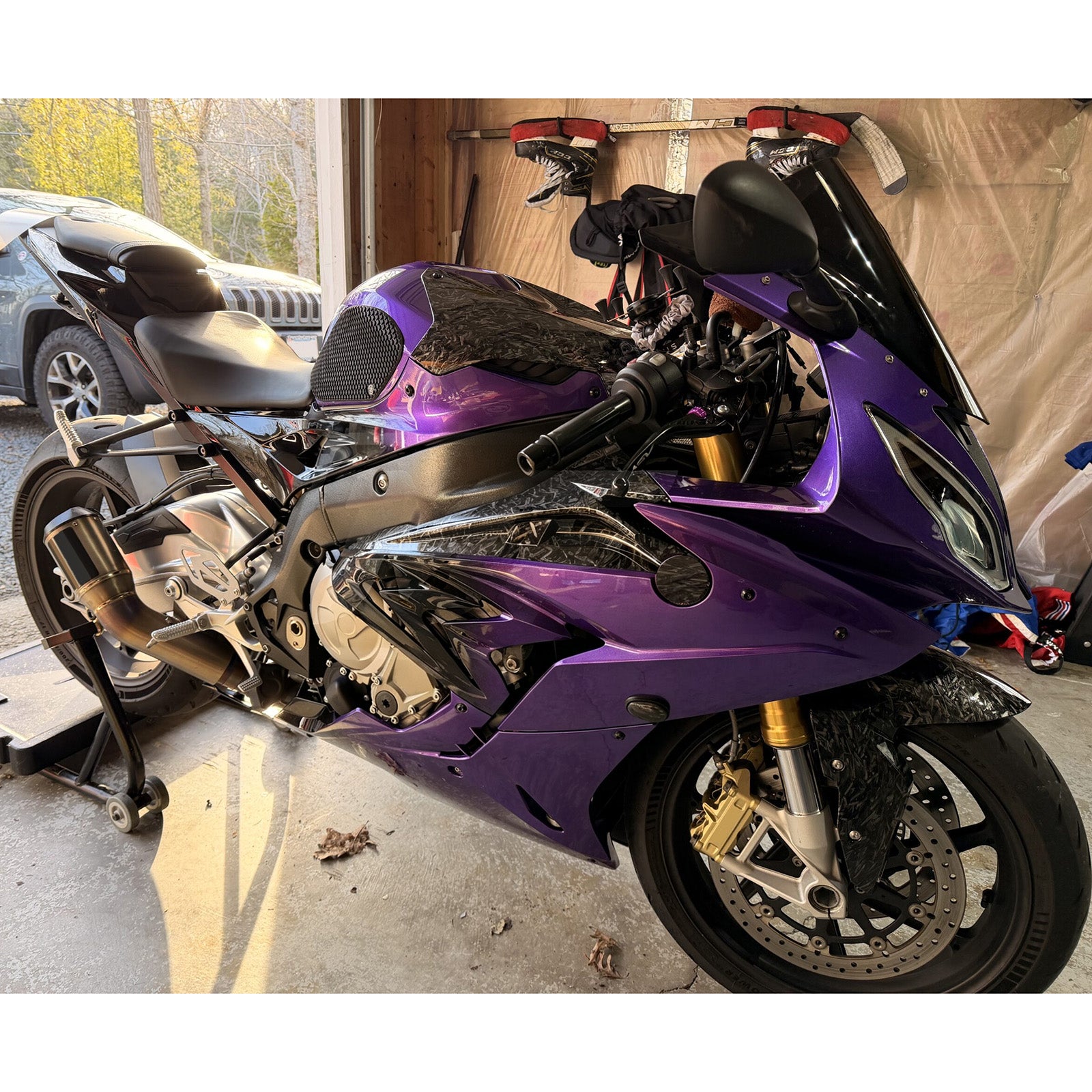 Amotopart 2015–2016 BMW S1000RR Lila Schwarz geschmiedetes Karbonfaser-Muster-Verkleidungsset