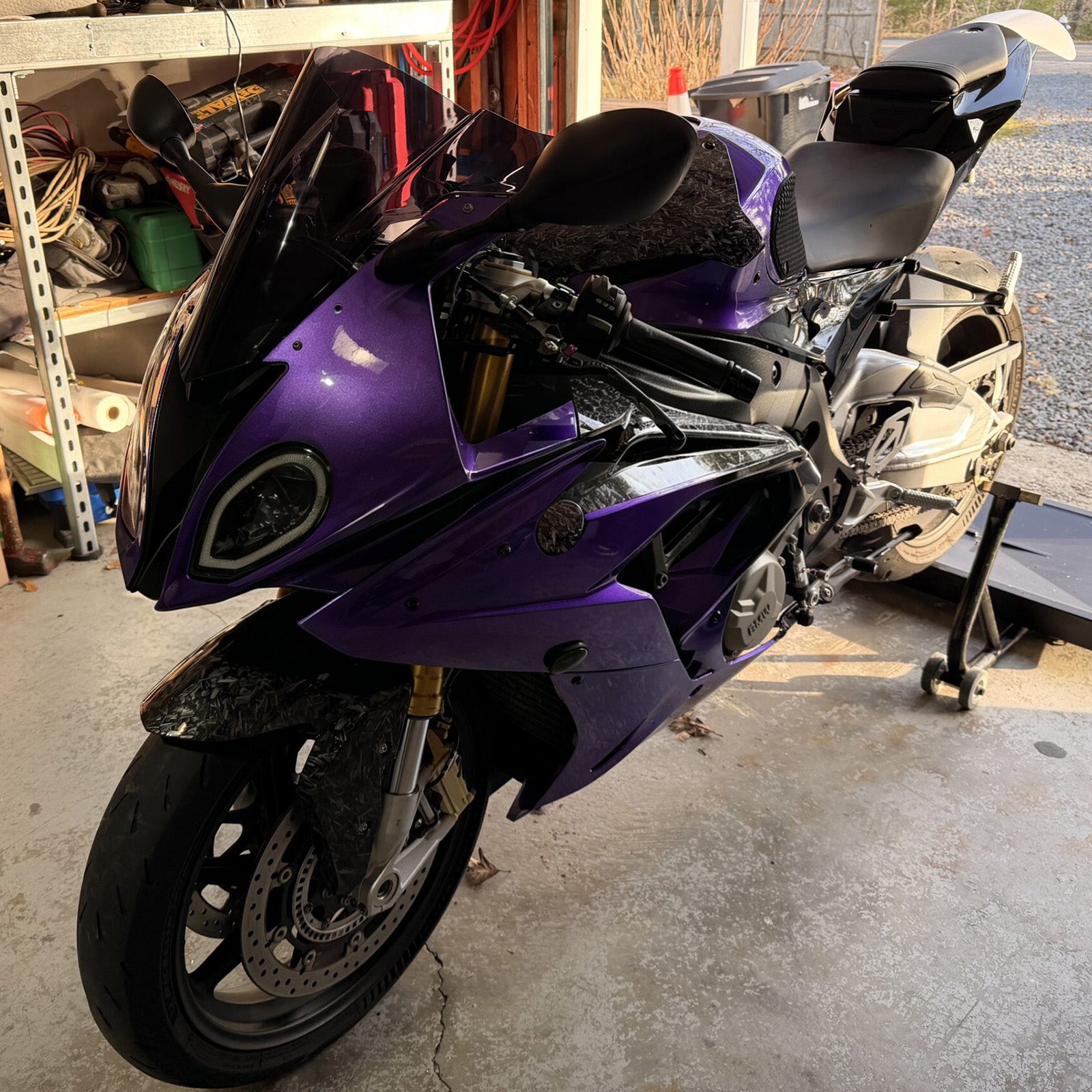 Amotopart 2015–2016 BMW S1000RR Lila Schwarz geschmiedetes Karbonfaser-Muster-Verkleidungsset