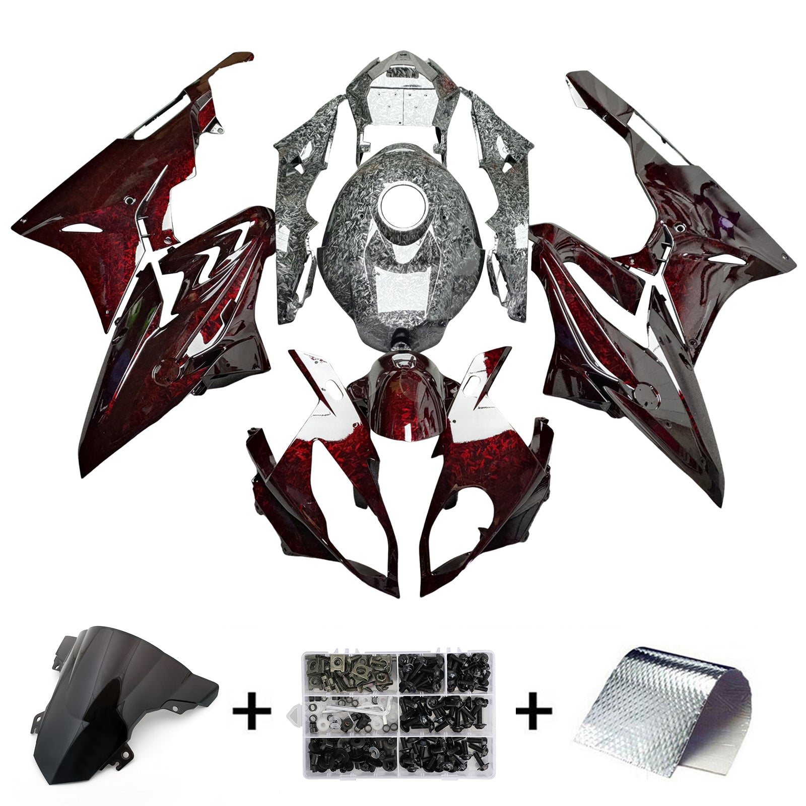 Amotopart 2015-2016 BMW S1000RR Black White Red Forged Carbon Fiber Pattern Fairing Kit