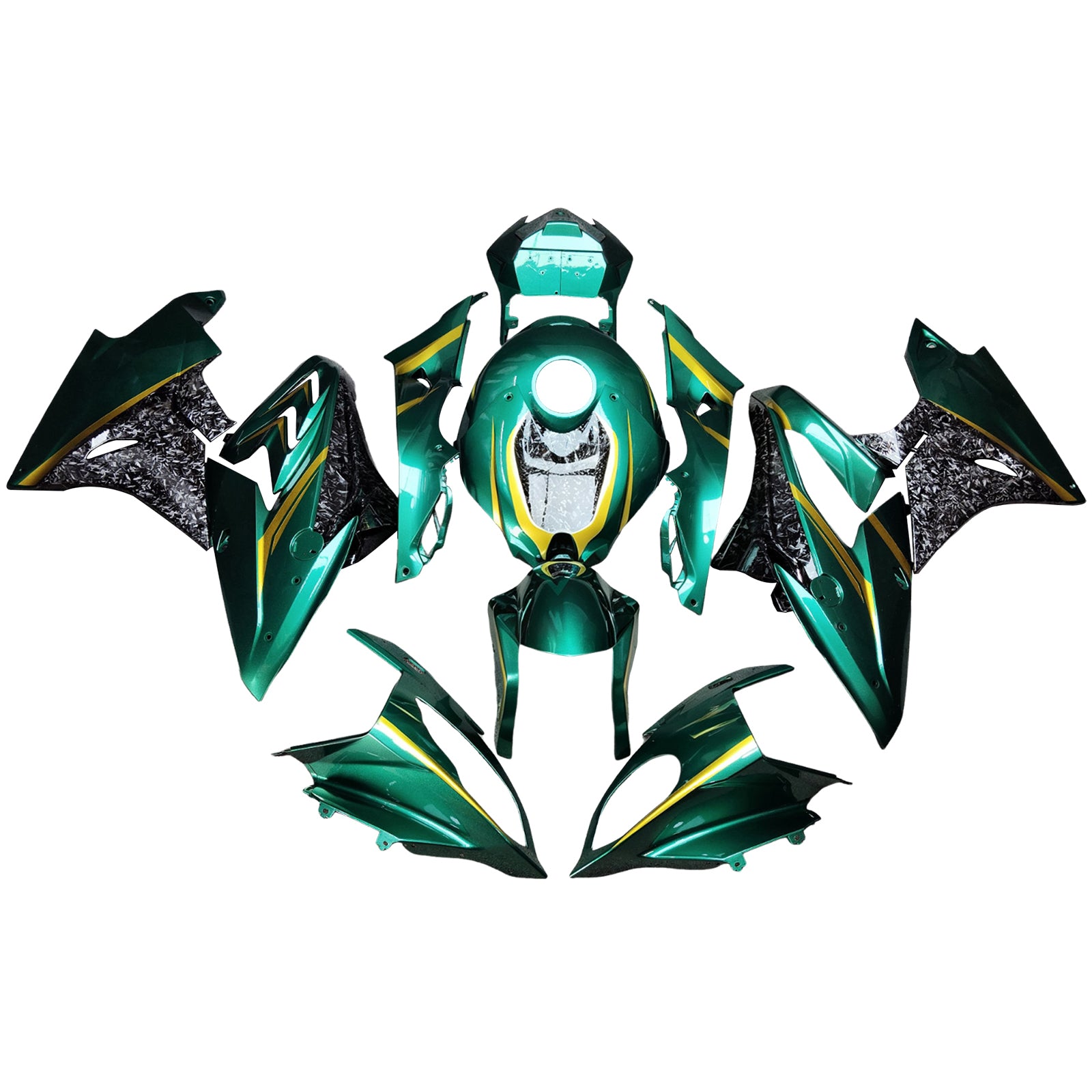 Amotopart 2017-2018 BMW S1000RR Green Teal Black Forged Carbon Fiber Pattern Fairing Kit