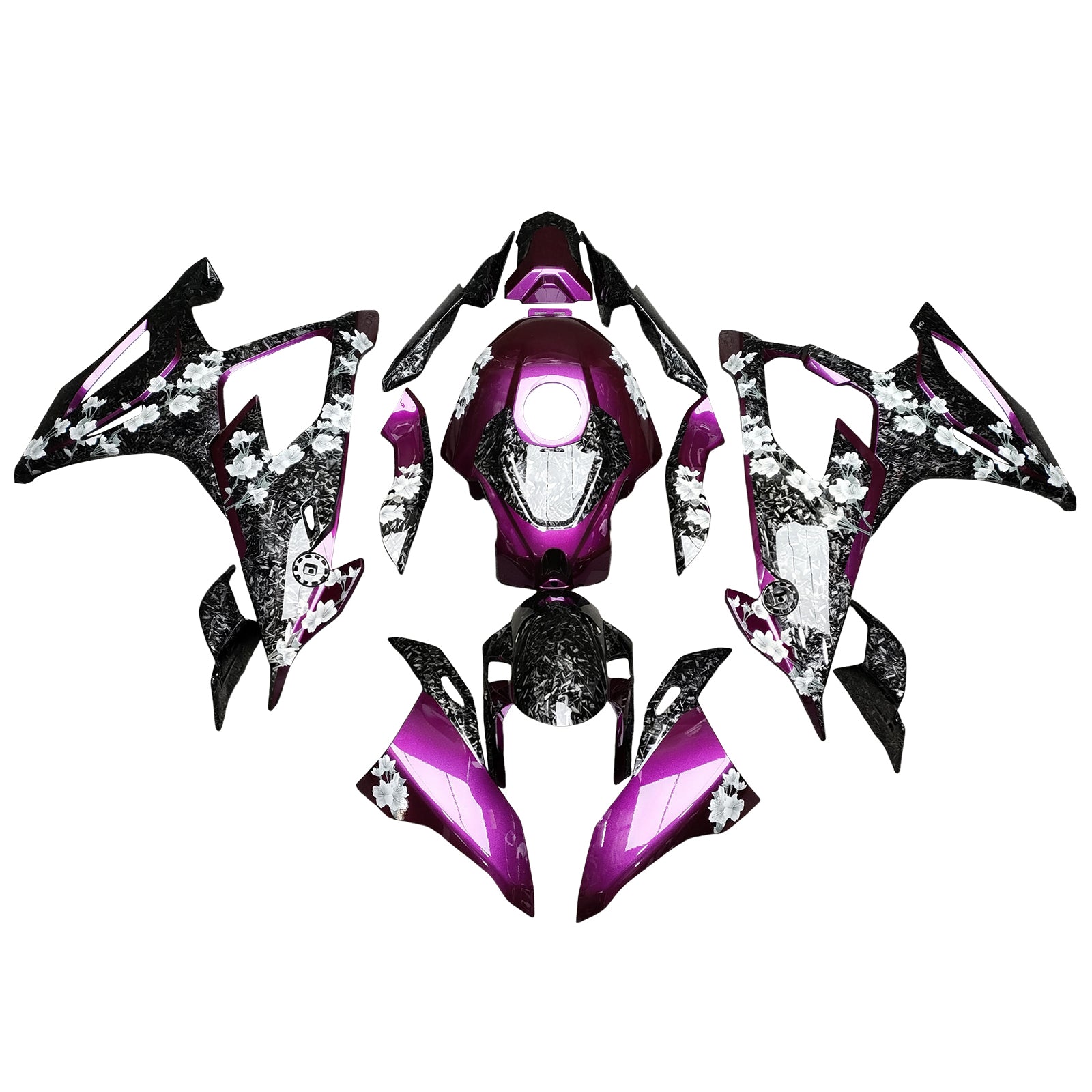 Amotopart 2019-2022 BMW M1000RR S1000RR Hvid Lilla Sort Smedet Carbon Fiber Pattern Fairing Kit