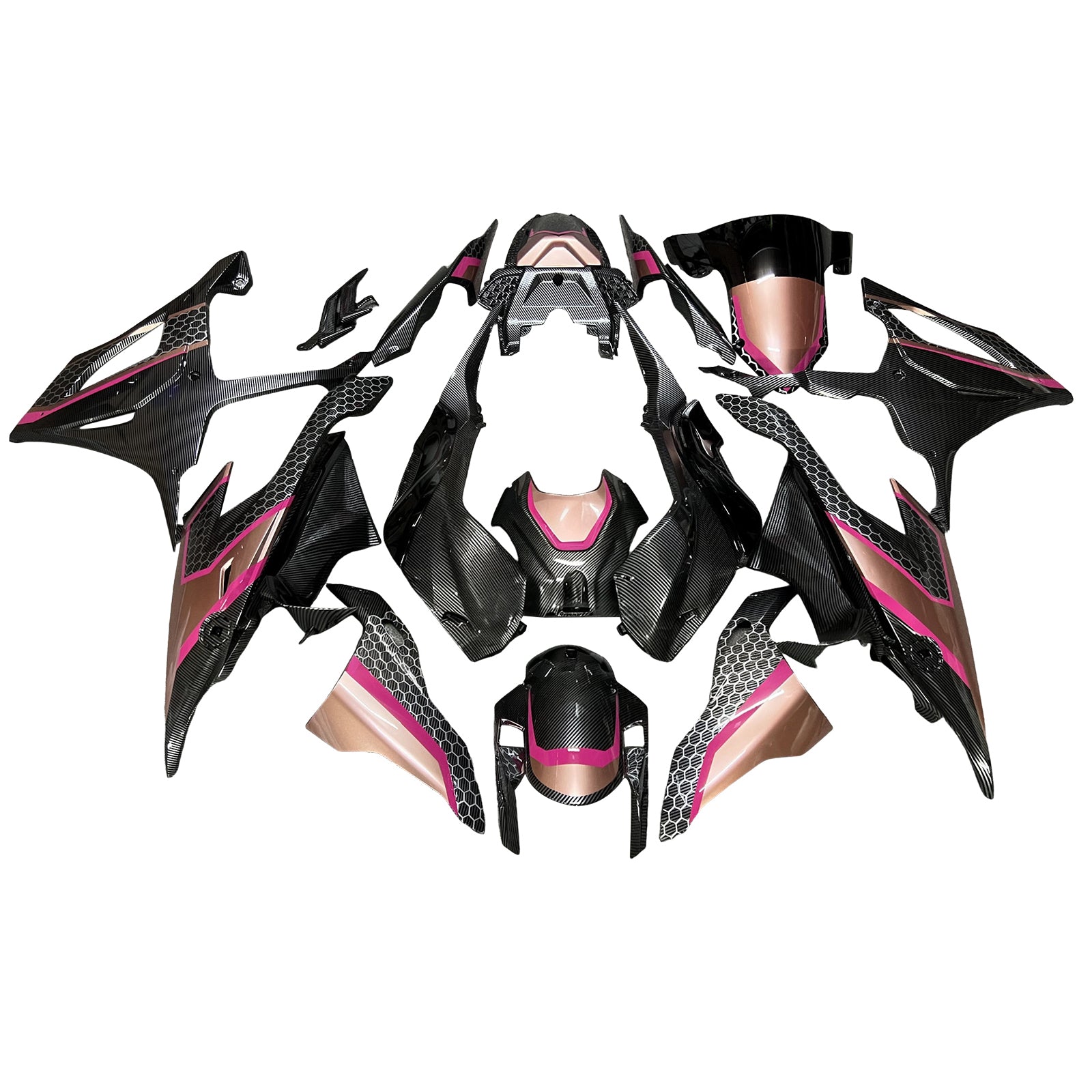 Amotopart 2019-2022 BMW M1000RR S1000RR Pink Black Carbon Fiber Pattern Fairing Kit