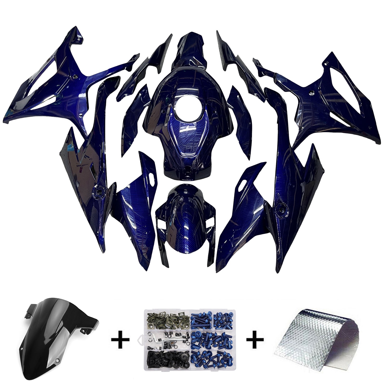 Amotopart 2019-2022 BMW M1000RR S1000RR Blue Carbon Fiber Pattern Fairing Kit