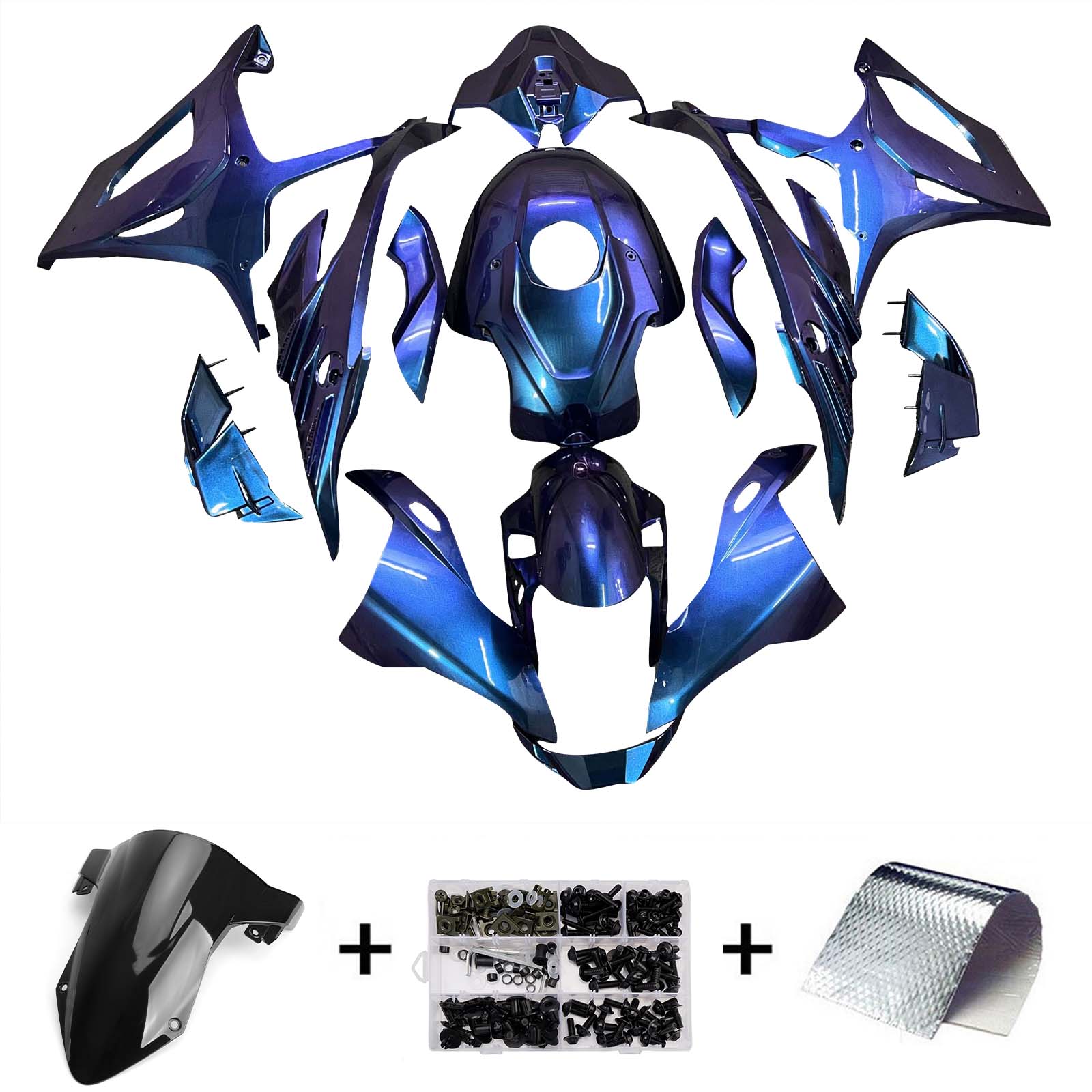 Amotopart 2023-2024 BMW S1000RR Blå Lilla Sort Chameleon Fairing Kit
