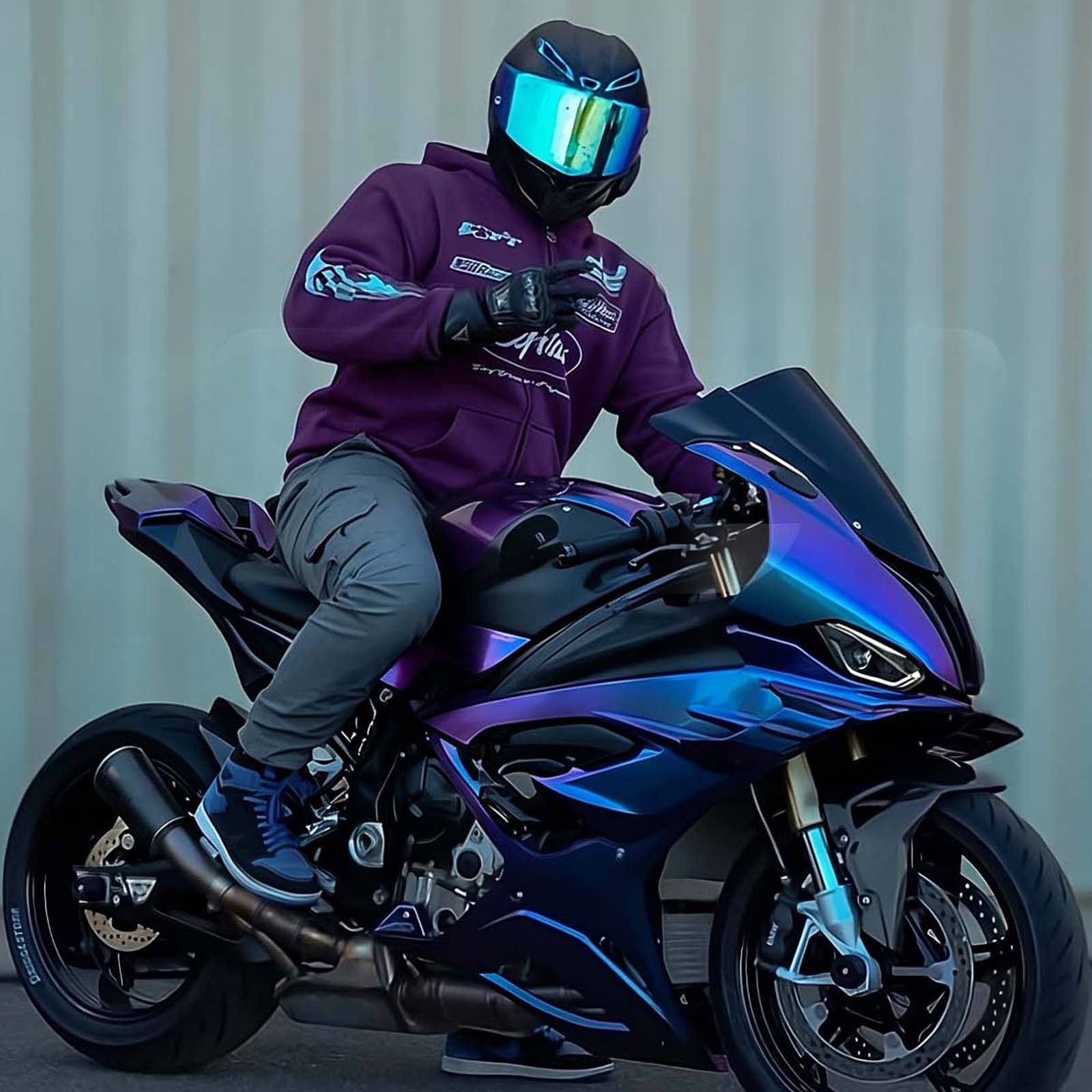 Amotopart 2023-2024 BMW S1000RR Blå Lilla Sort Chameleon Fairing Kit