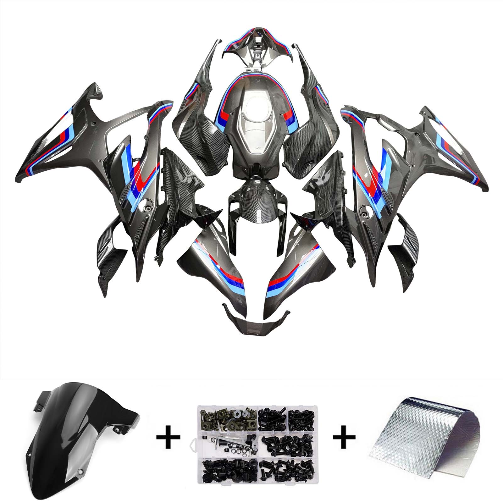 Amotopart 2023-2024 BMW S1000RR Blue Red Black Carbon Fiber Pattern Fairing Kit