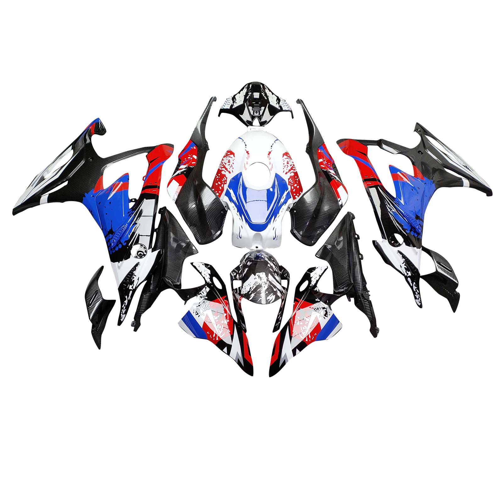 Amotopart 2023-2024 BMW S1000RR Red Blue Black White Carbon Fiber Pattern Fairing Kit