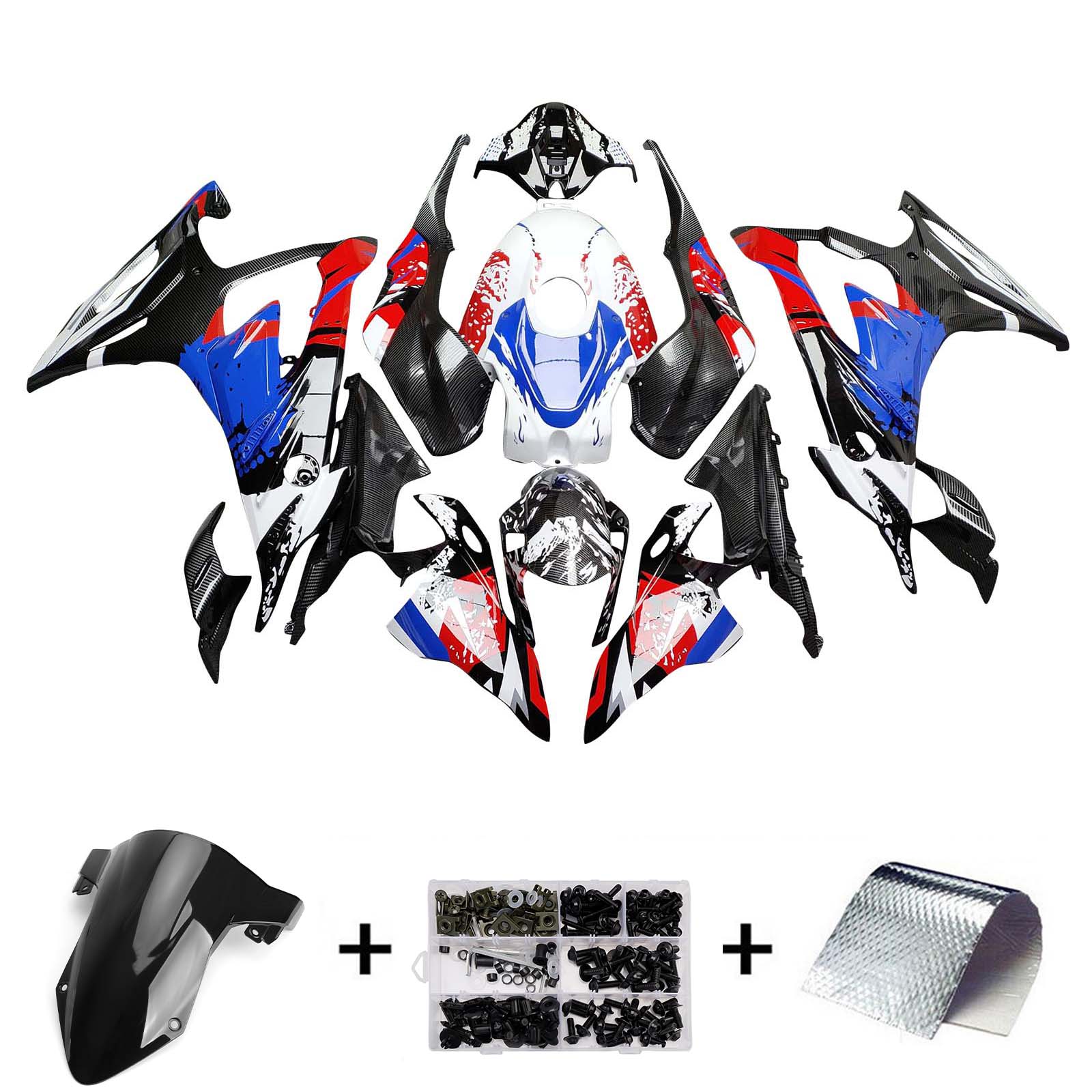 Amotopart 2023-2024 BMW S1000RR Red Blue Black White Carbon Fiber Pattern Fairing Kit