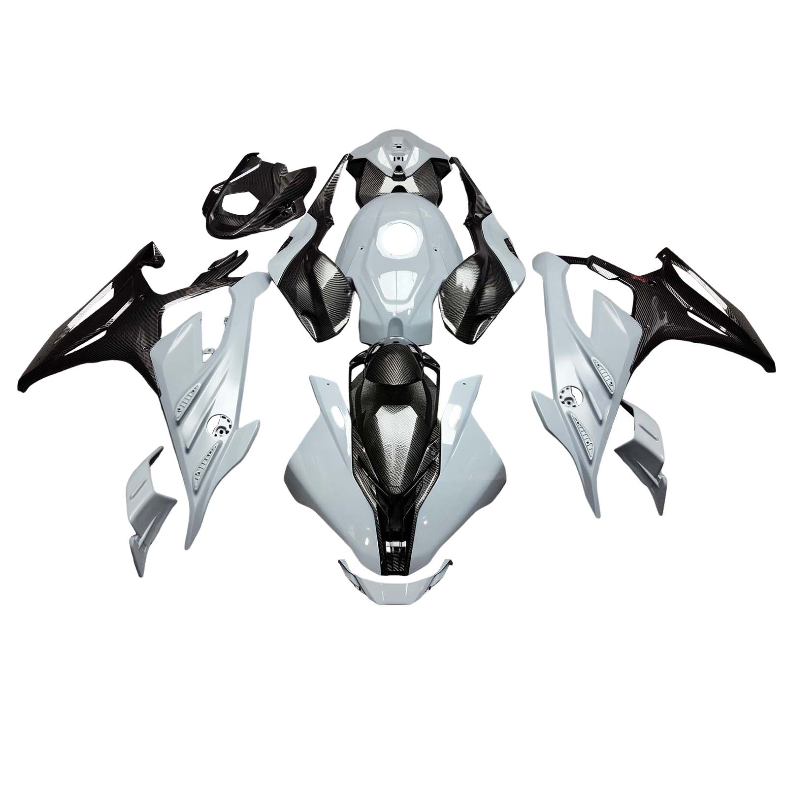 Amotopart 2023-2024 BMW S1000RR Black Gray Carbon Fiber Pattern Fairing Kit