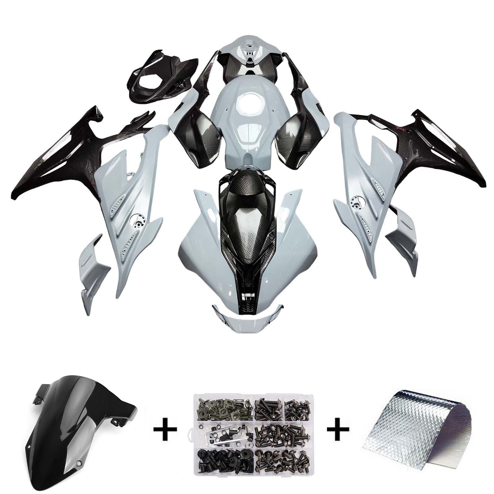 Amotopart 2023-2024 BMW S1000RR Black Gray Carbon Fiber Pattern Fairing Kit