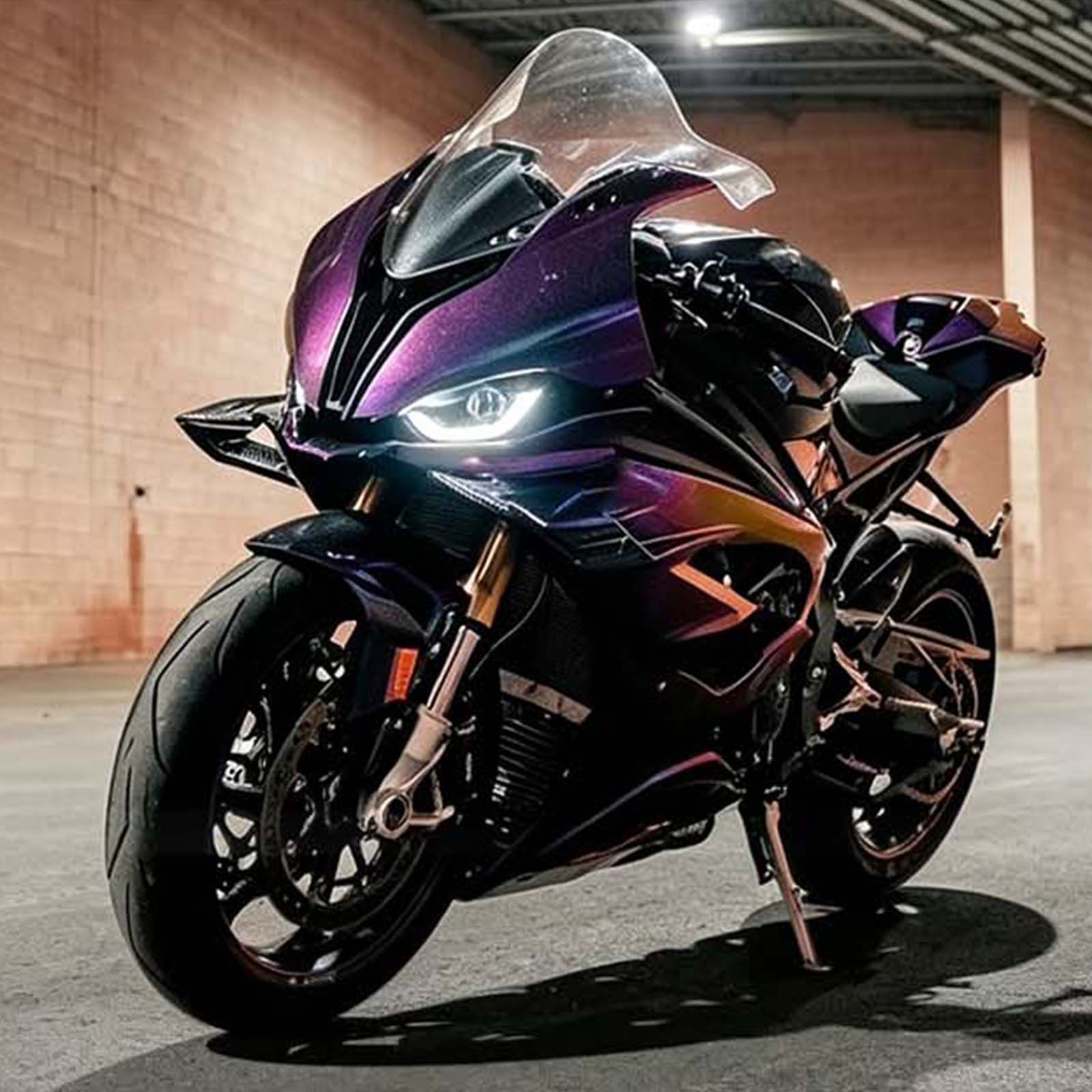 Amotopart 2023-2024 BMW S1000RR Purple Black Chameleon Carbon Fiber Pattern Fairing Kit