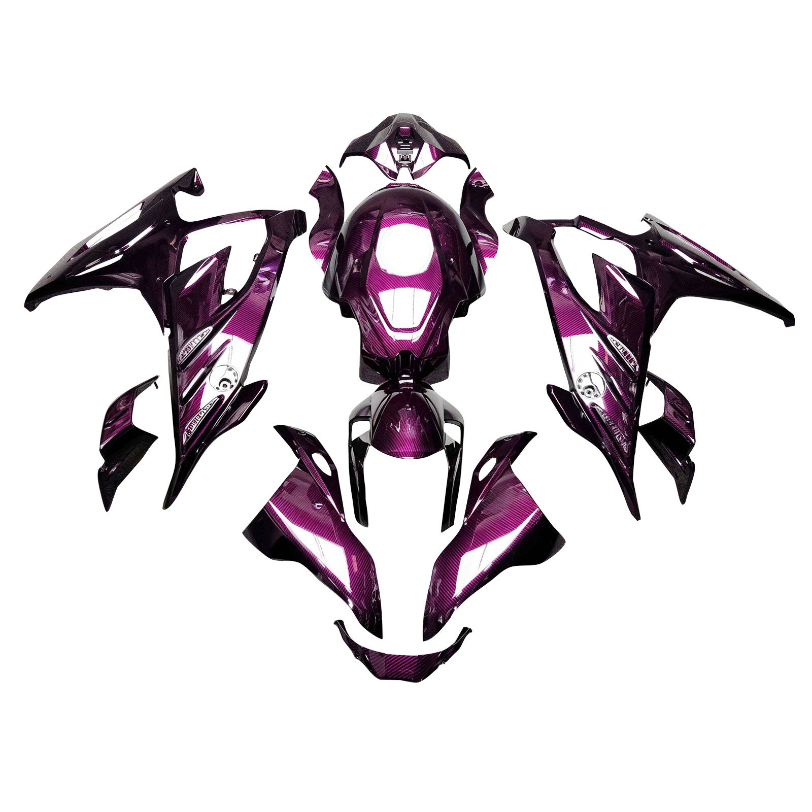 Amotopart 2023-2024 BMW S1000RR Pink Lilla Sort Carbon Fiber Pattern Fairing Kit
