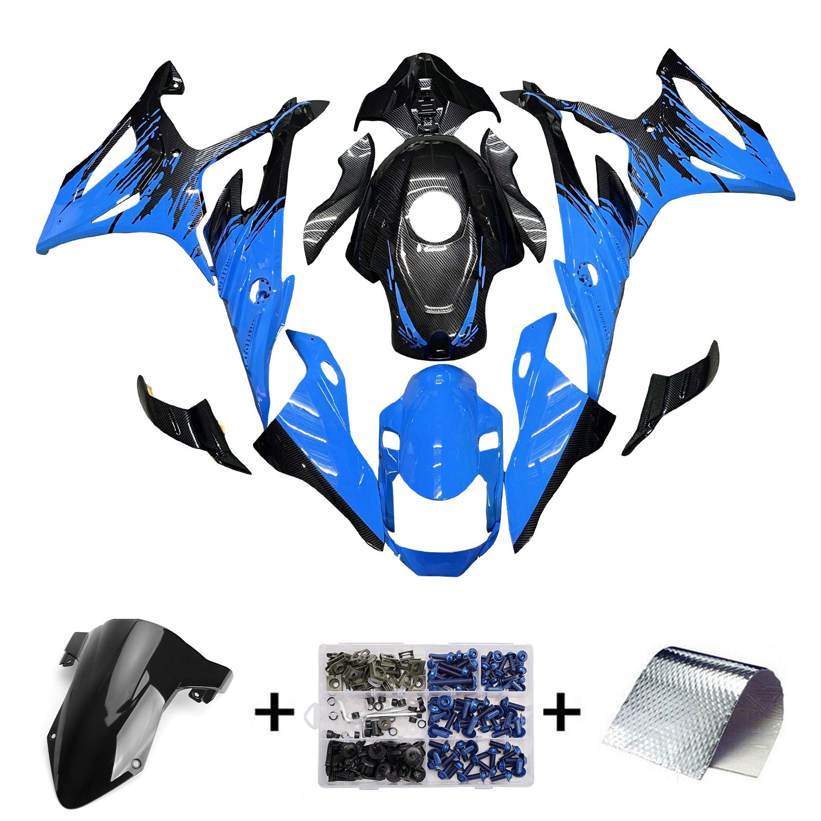 Amotopart 2023-2024 BMW S1000RR Blue Black Carbon Fiber Pattern Fairing Kit