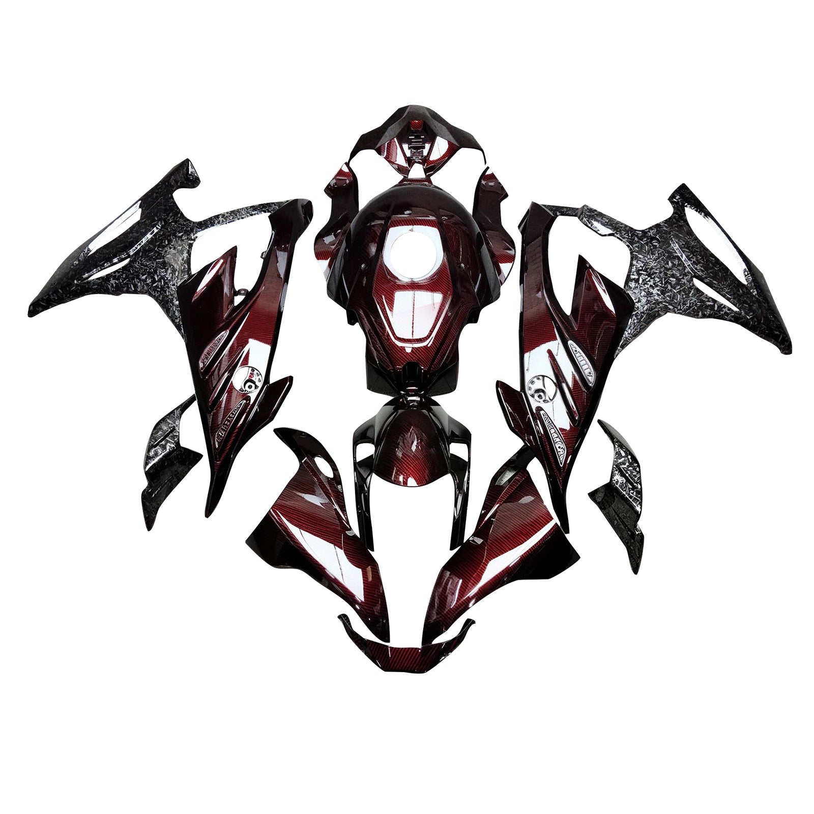 Amotopart 2023-2024 BMW S1000RR Red Black Carbon Fiber Pattern Fairing Kit