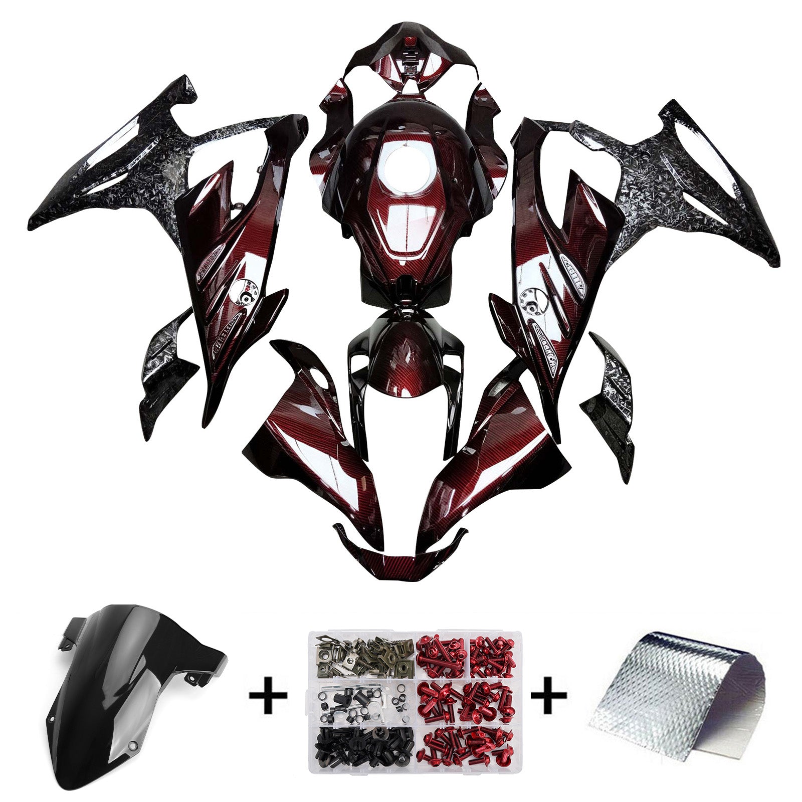 Amotopart 2023-2024 BMW S1000RR Red Black Carbon Fiber Pattern Fairing Kit