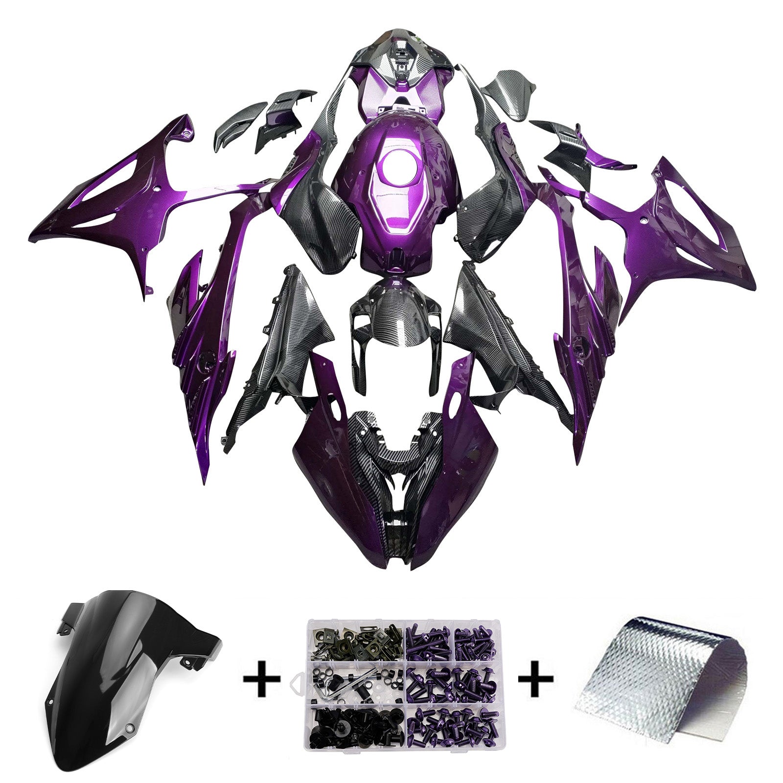 Amotopart 2023-2024 Kit carena modello BMW S1000RR viola rosa nero in fibra di carbonio