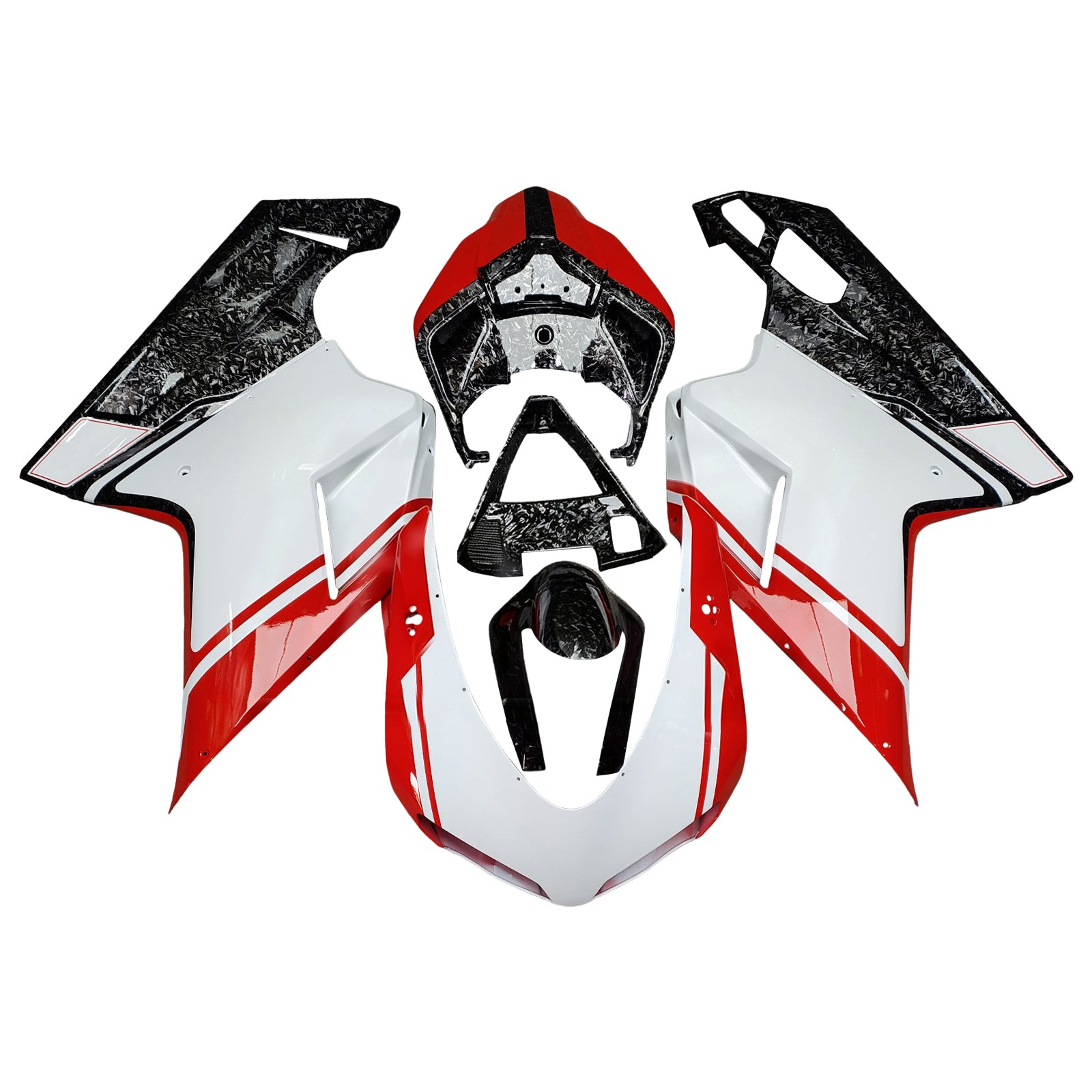 Amotopart 2007–2011 Ducati 1098 1198 848 Weiß Rot Schwarz geschmiedetes Karbonfaser-Muster-Verkleidungsset
