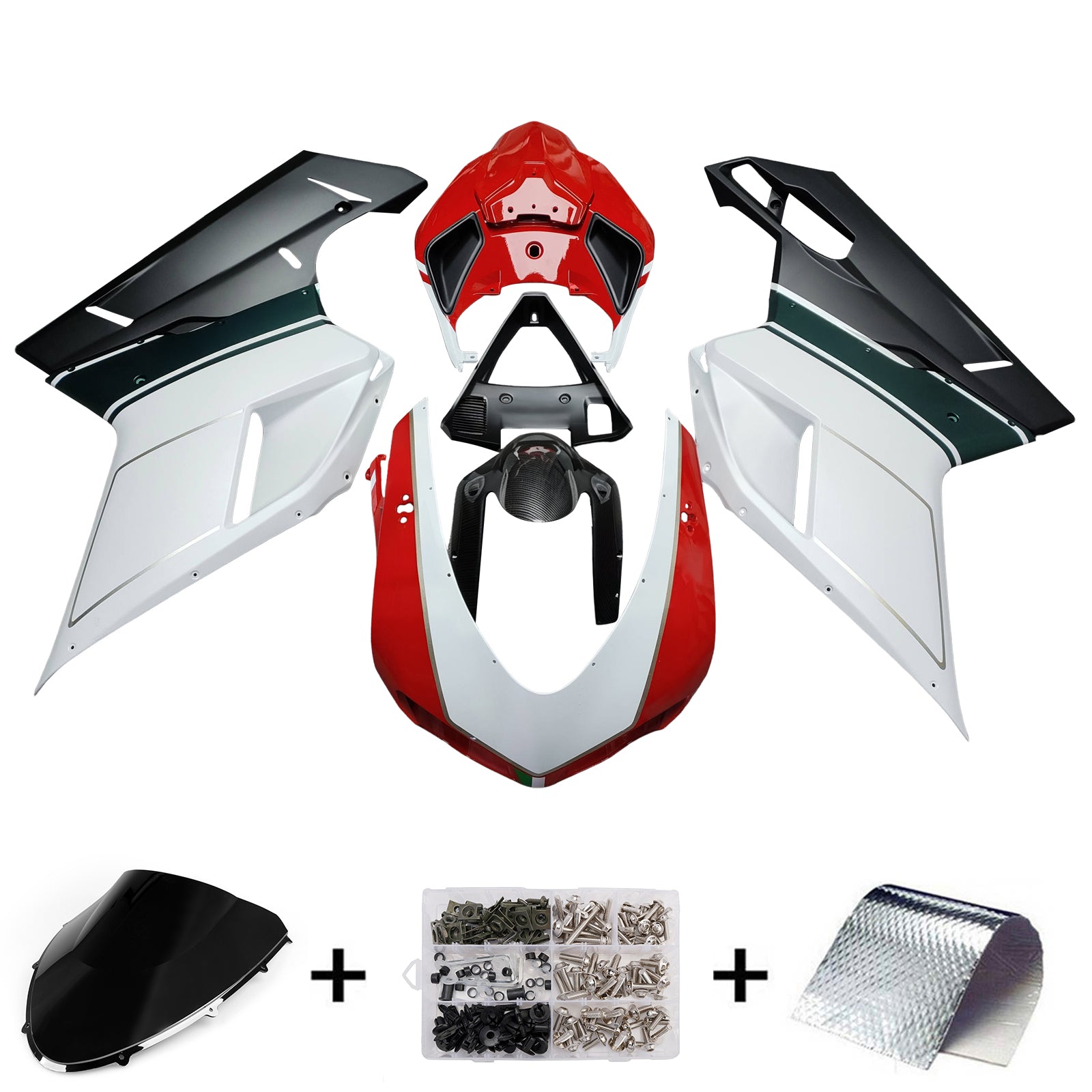 Amotopart 2007-2011 Ducati 1098 1198 848 Silver Red Black Carbon Fiber Pattern Fairing Kit