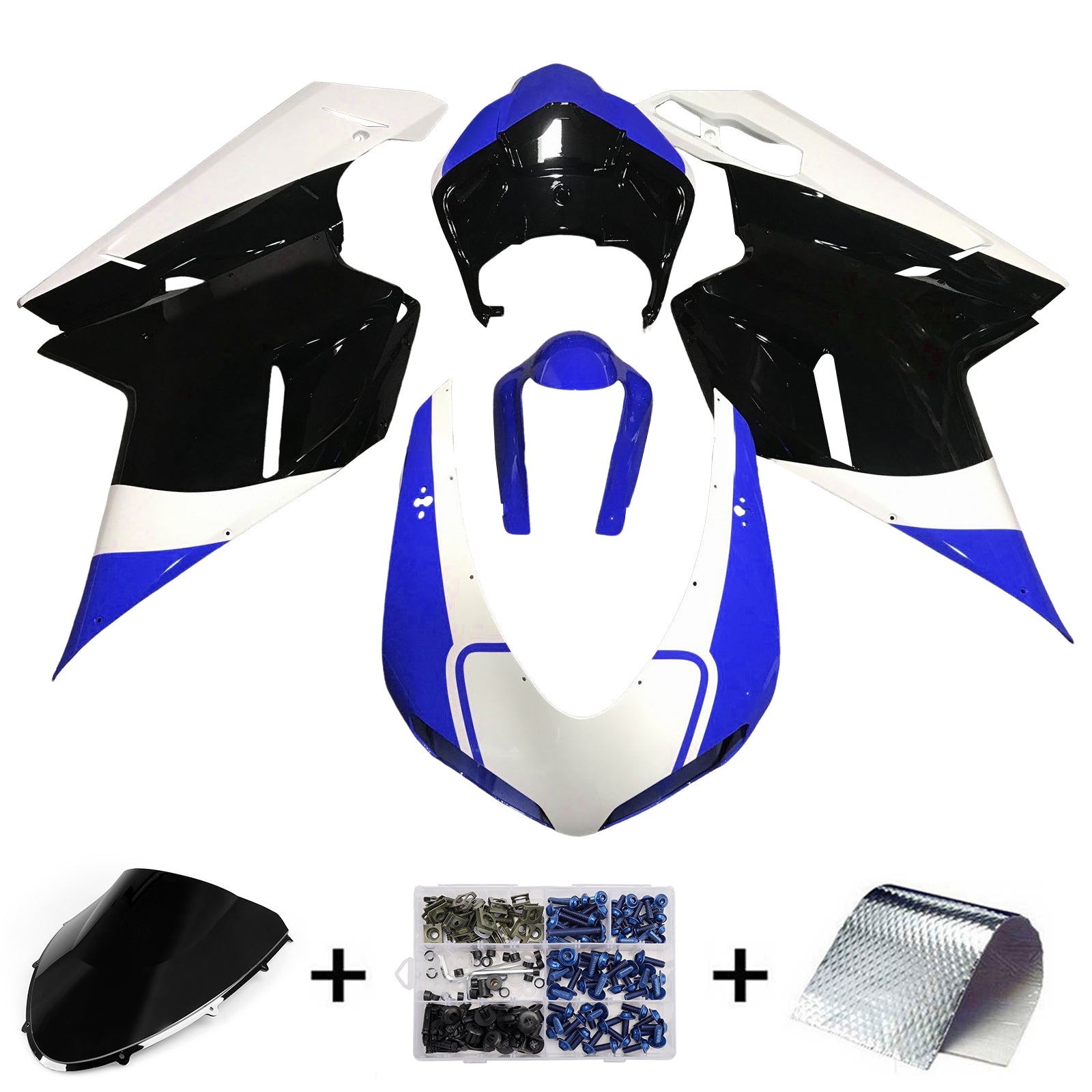 Amotopart 2007-2011 Ducati 1098 1198 848 Sort Hvid Blå Fairing Kit