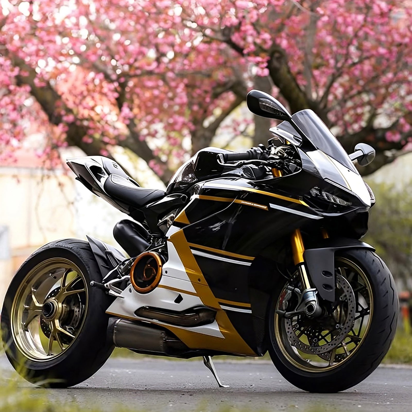 Amotopart 2012-2015 Ducati 1199 White Black Gold Fairing Kit