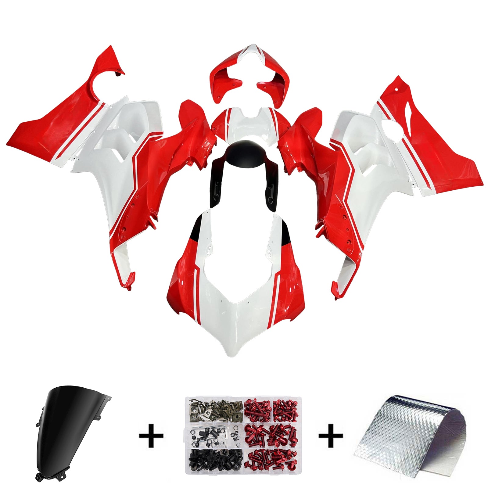Amotopart 2020-2021 Ducati Panigale V4 V4S White Red Fairing Kit