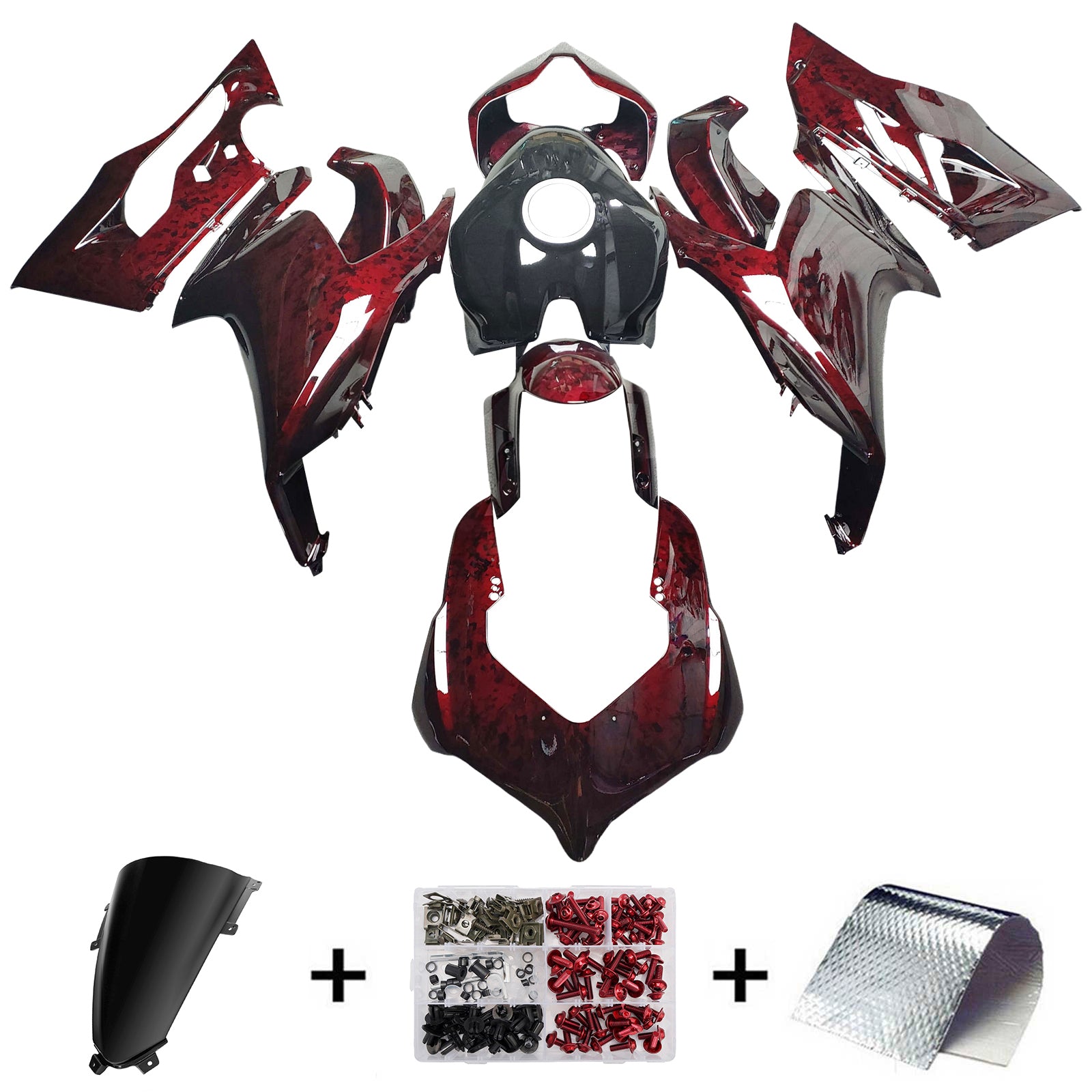 Amotopart 2020-2024 Ducati Panigale V2 Red Black Forged Carbon Fiber Pattern Fairing Kit