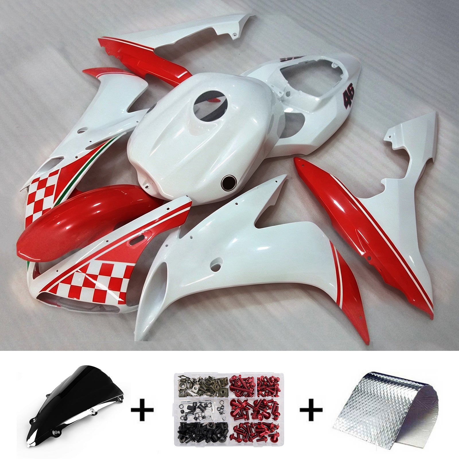 Amotopart 2004-2006 Yamaha YZF 1000 R1 Red White Fairing Kit
