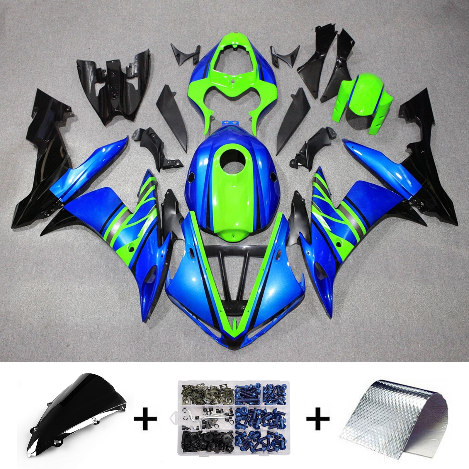 Amotopart 2004-2006 Yamaha YZF 1000 R1 Grå Blå Grøn Sort Fairing Kit