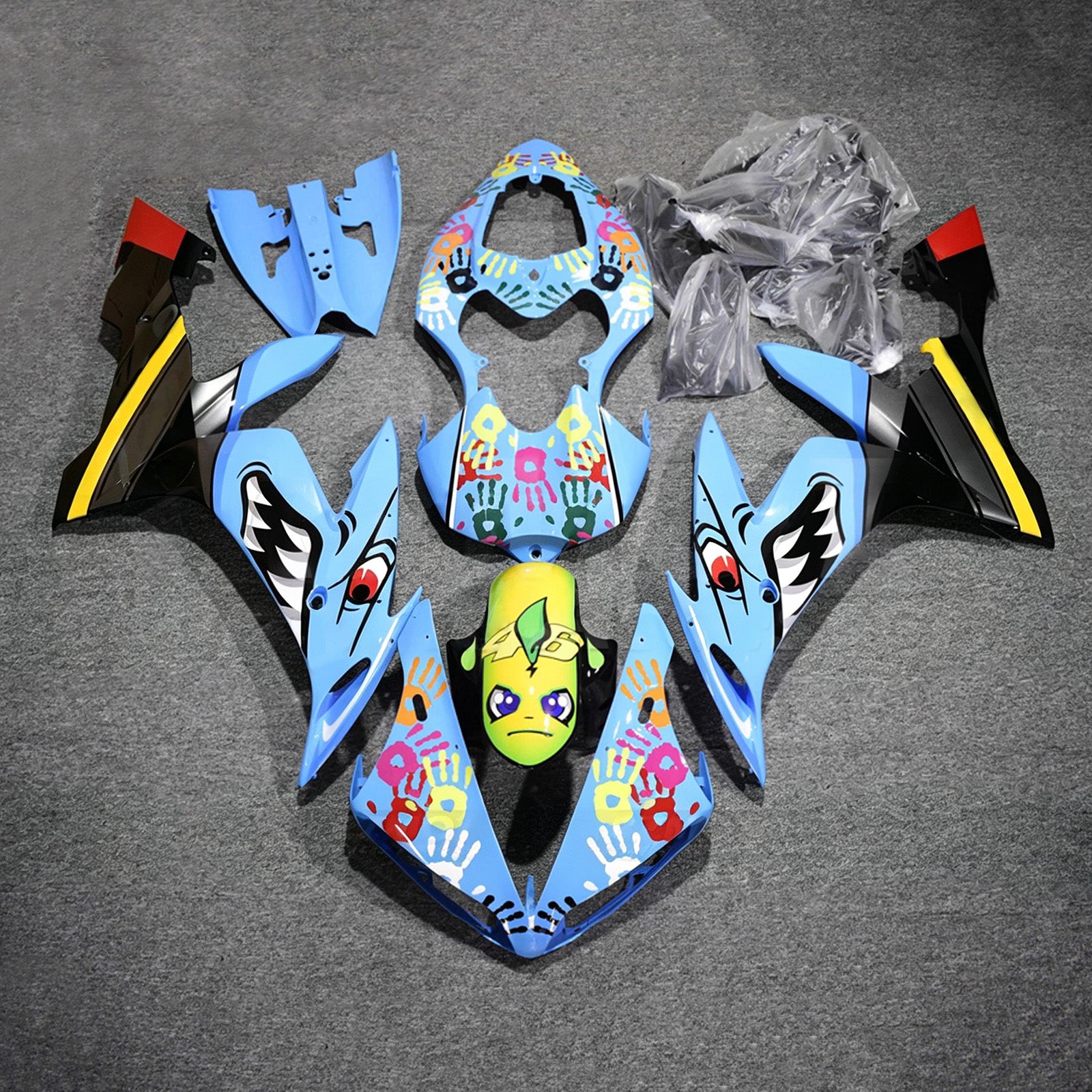 Amotopart 2004-2006 Yamaha YZF 1000 R1 Sort Gul Grå Blå Fairing Kit