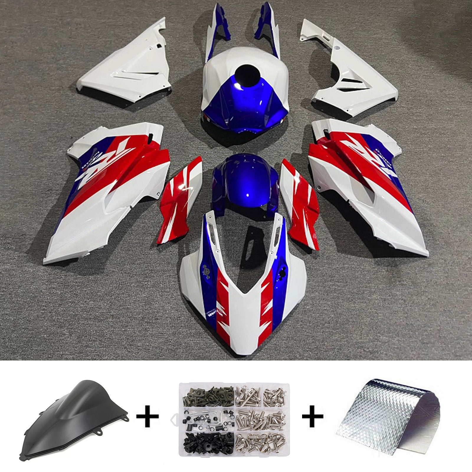 Amotopart 2024–2025 Honda CBR400R CBR500R Weiß/Rot/Blau Verkleidungsset