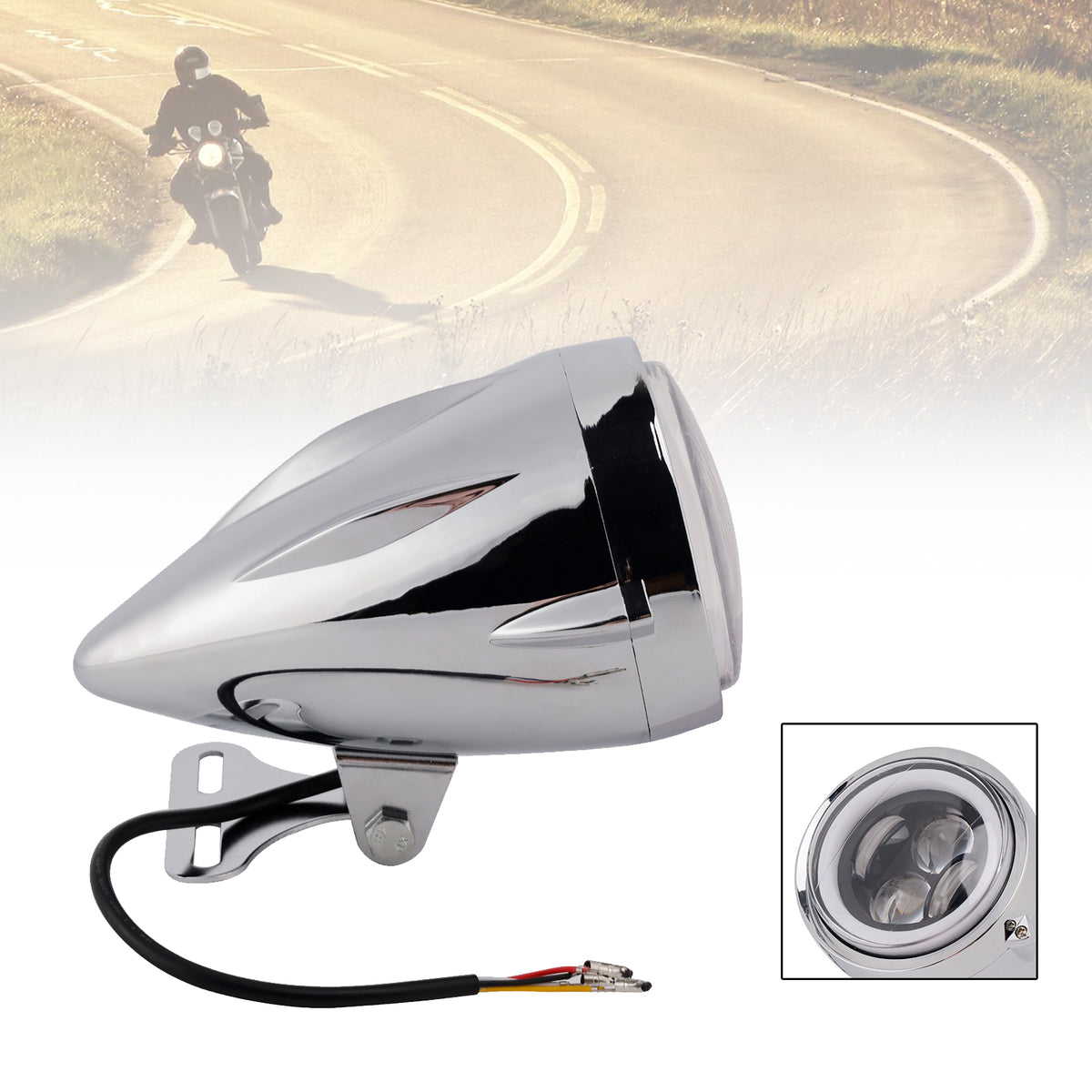 Racer Bobber High&Low Beam Headlight Beam Fog Lamp Custom 6000Lm