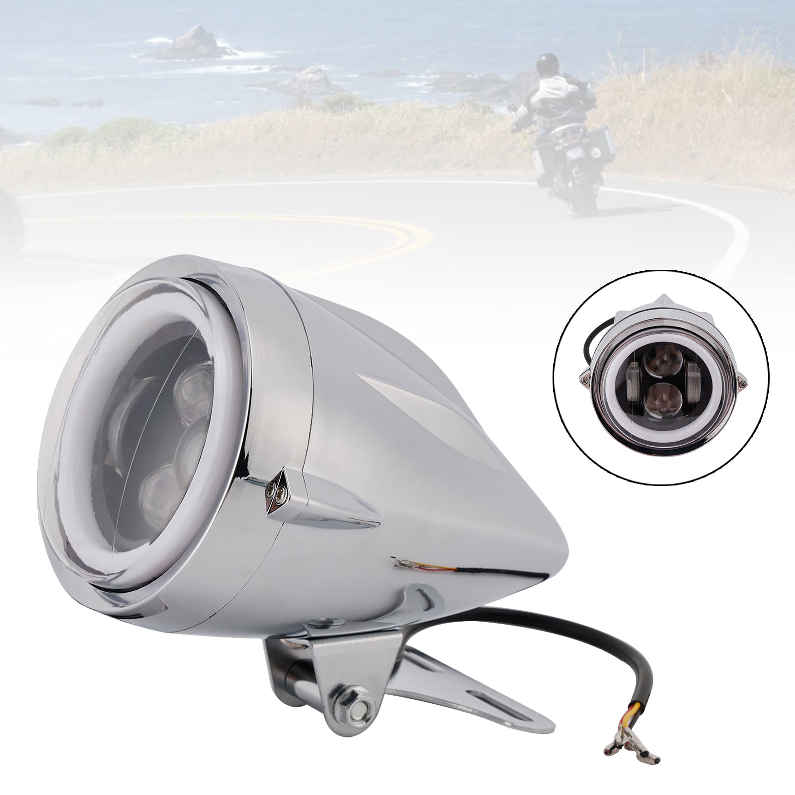 Racer Bobber High&Low Beam Headlight Beam Fog Lamp Custom 6000Lm