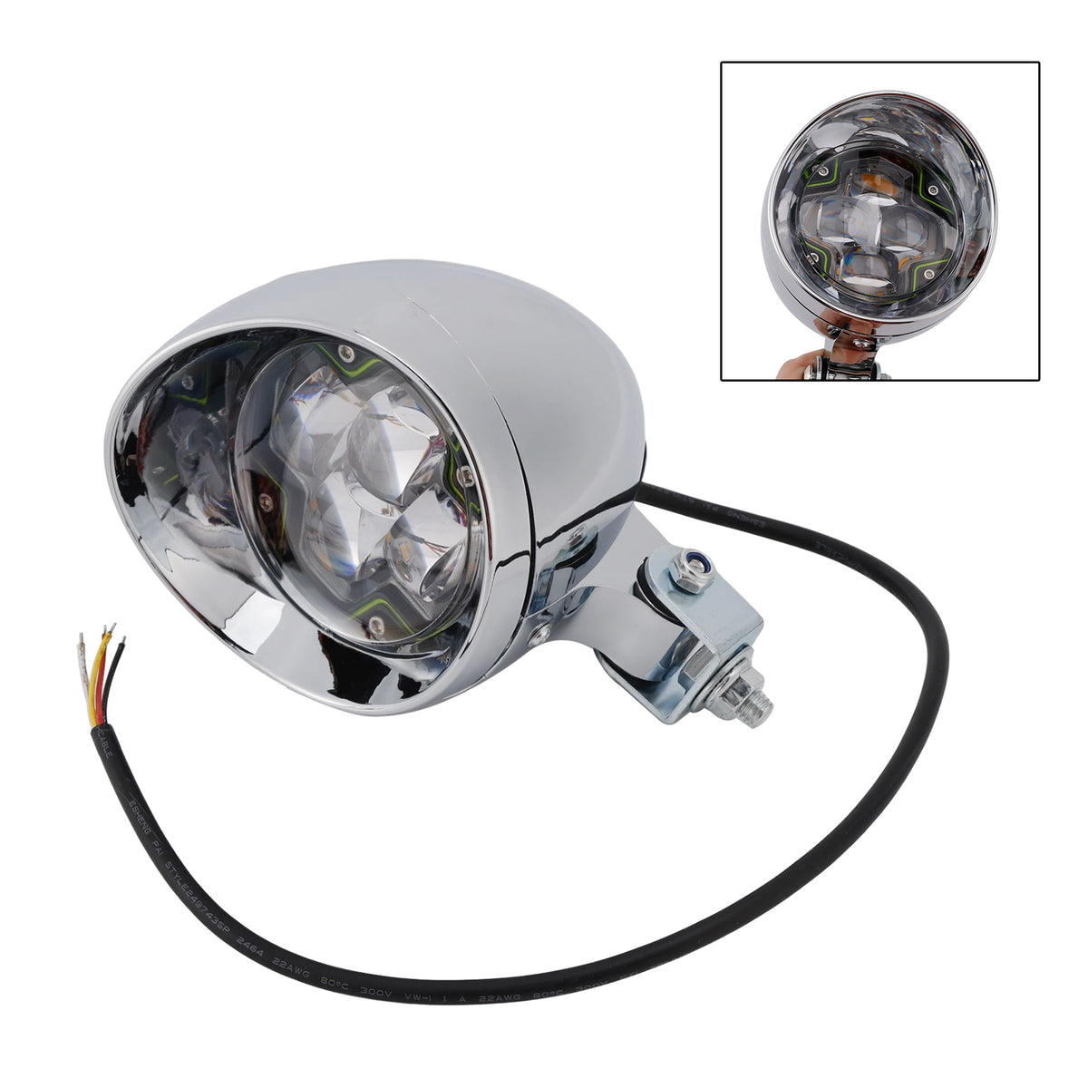 Racer Bobber Chopper Motorcycle Beam Headlight Fog Lamp Custom Chrome