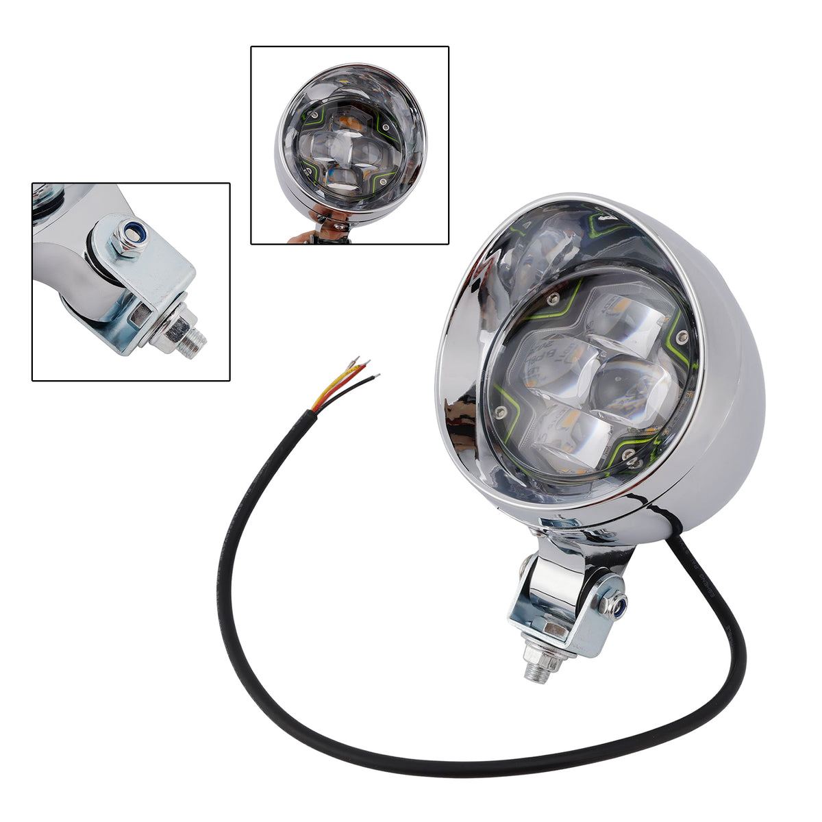 Racer Bobber Chopper Motorcycle Beam Headlight Fog Lamp Custom Chrome