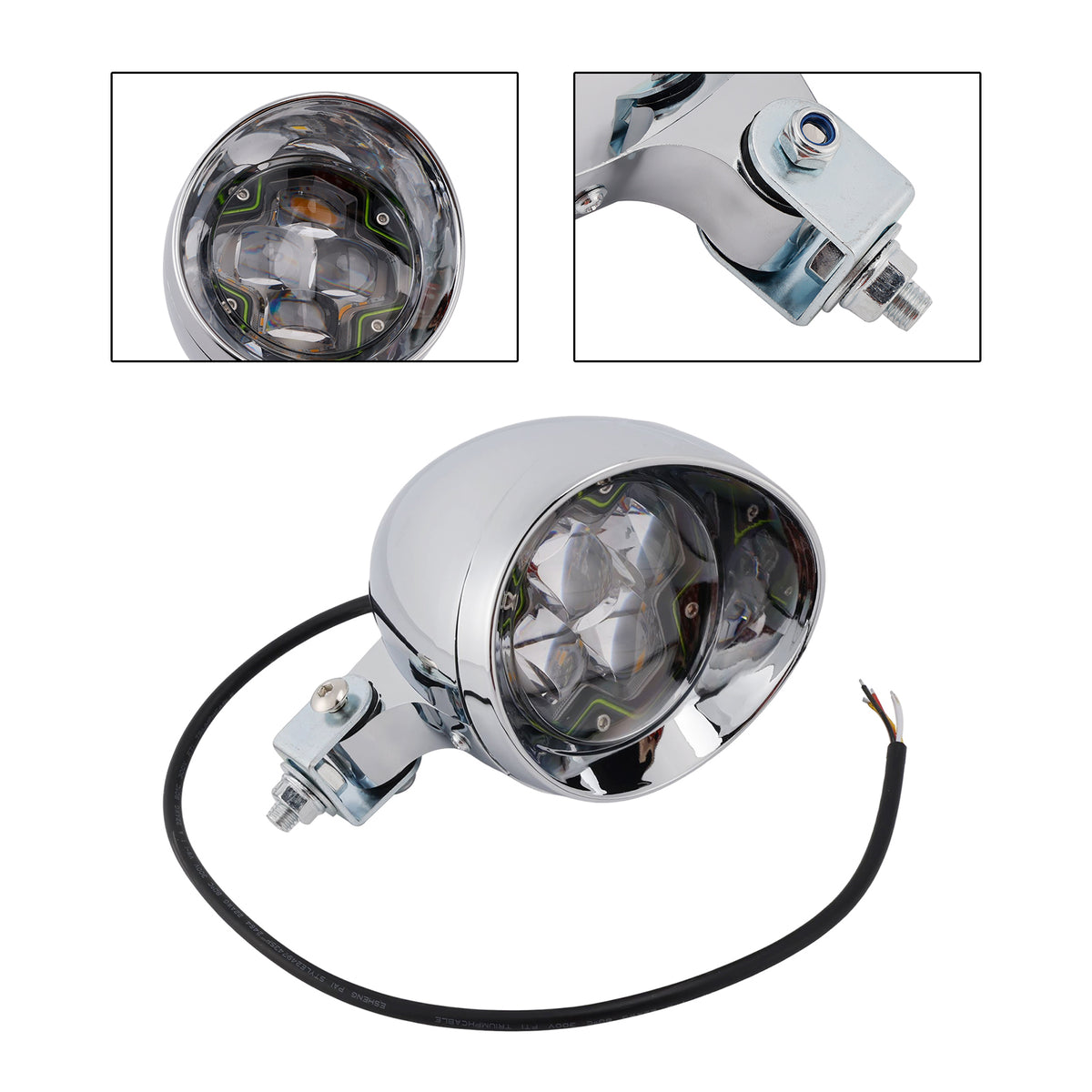 Racer Bobber Chopper Motorcycle Beam Headlight Fog Lamp Custom Chrome