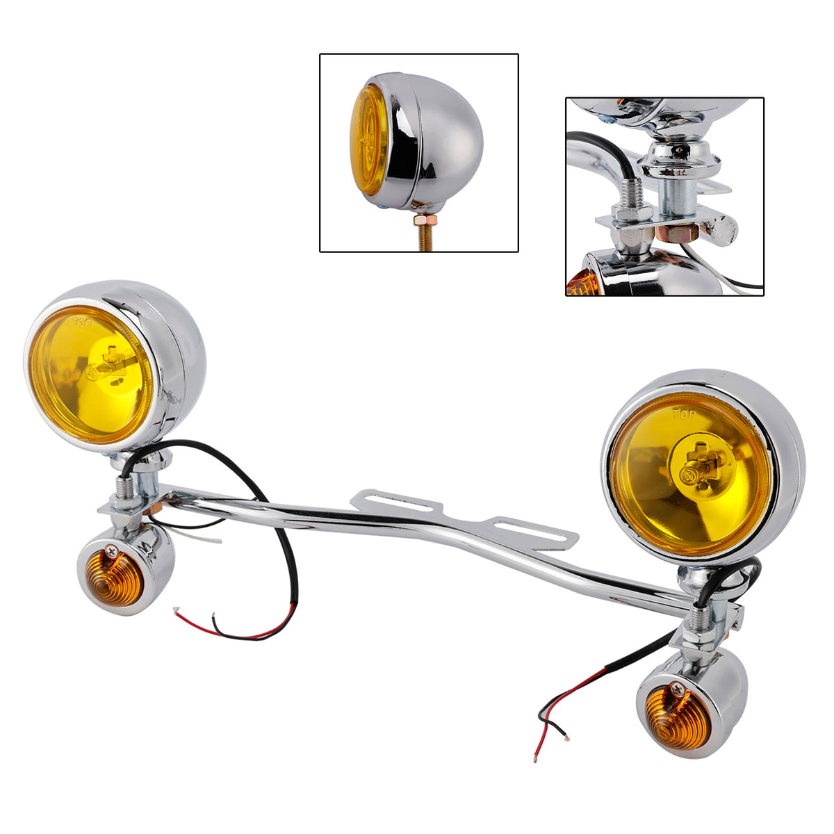 Racer Bobber Chopper Farol de neblina para motocicleta com feixe personalizado cromado com suporte