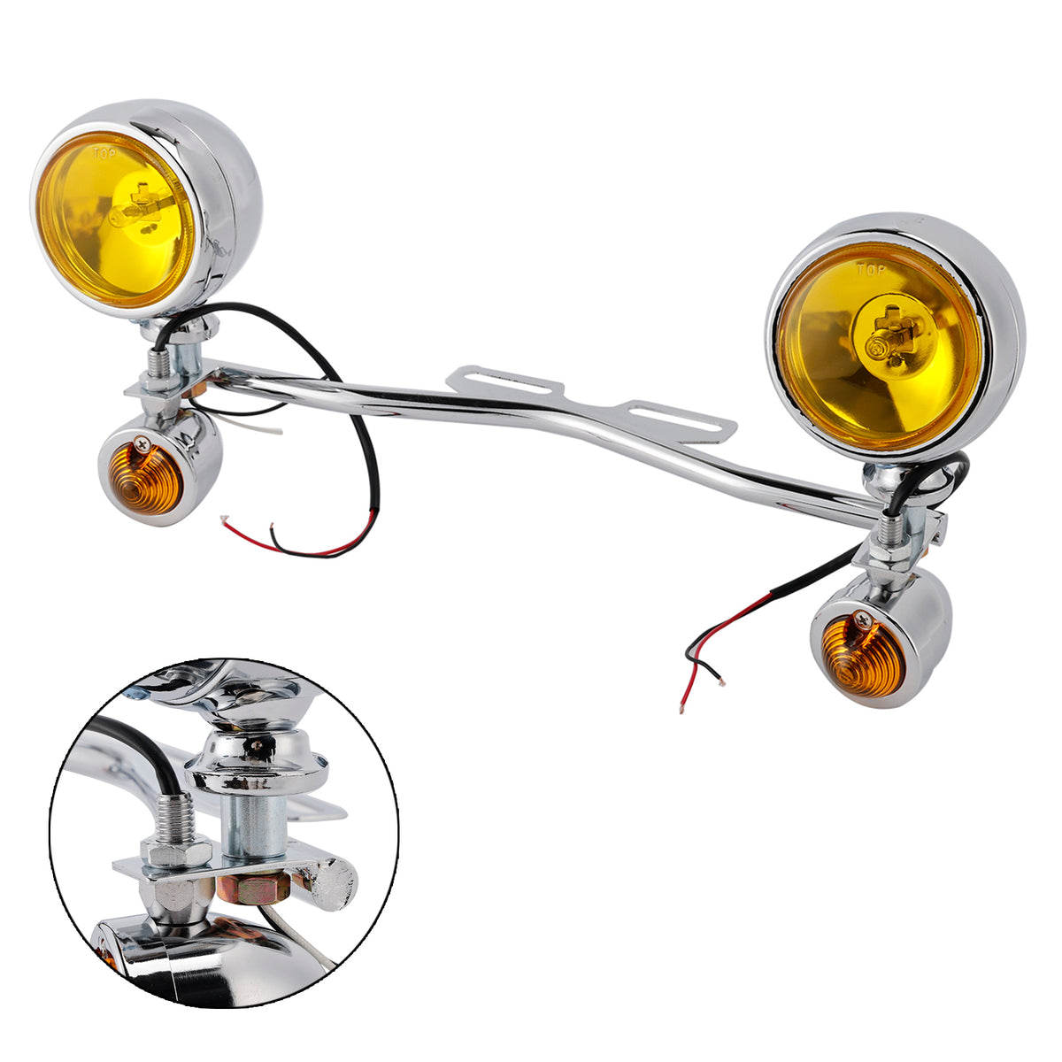 Racer Bobber Chopper Farol de neblina para motocicleta com feixe personalizado cromado com suporte