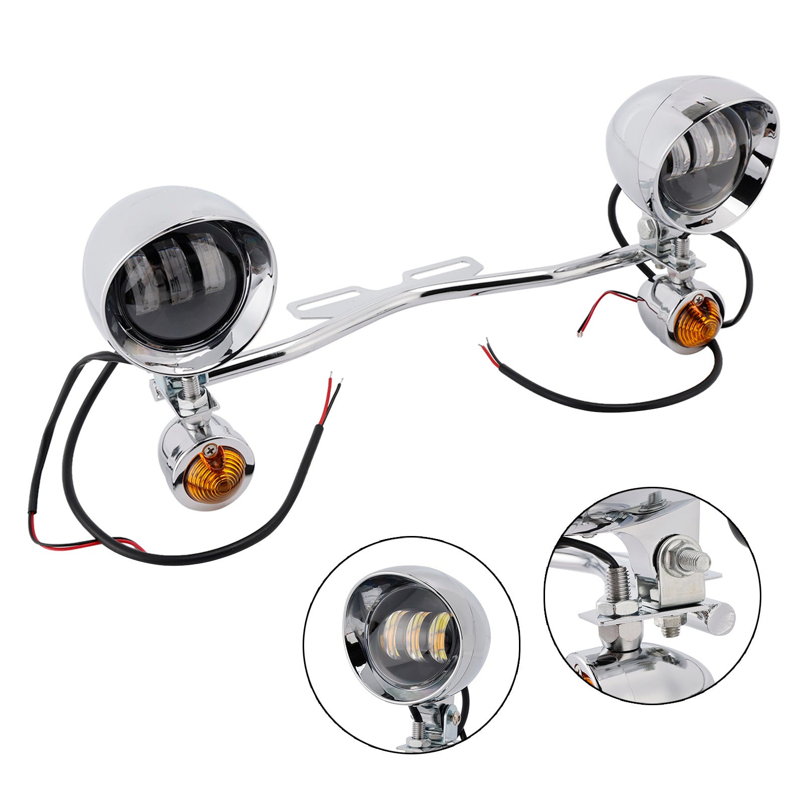 Racer Bobber Chopper Motorcycle Beam Fog Lamp Custom Chrome W/ Bracket Led