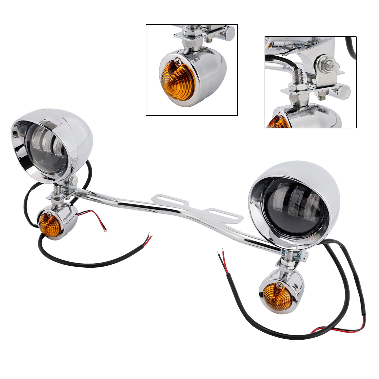 Racer Bobber Chopper Motorcycle Beam Fog Lamp Custom Chrome W/ Bracket Led