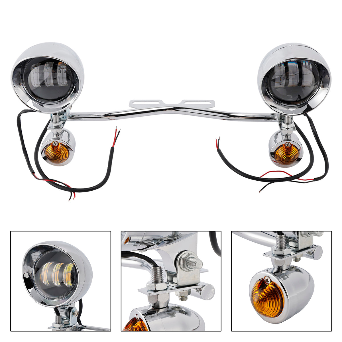 Racer Bobber Chopper Motorcycle Beam Fog Lamp Custom Chrome W/ Bracket Led