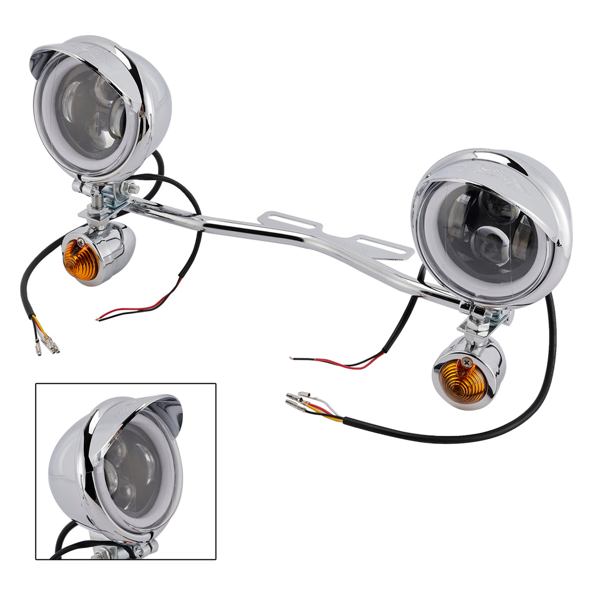 Racer Bobber Chopper Motorcycle Beam Fog Lamp Custom Chrome W/ Bracket