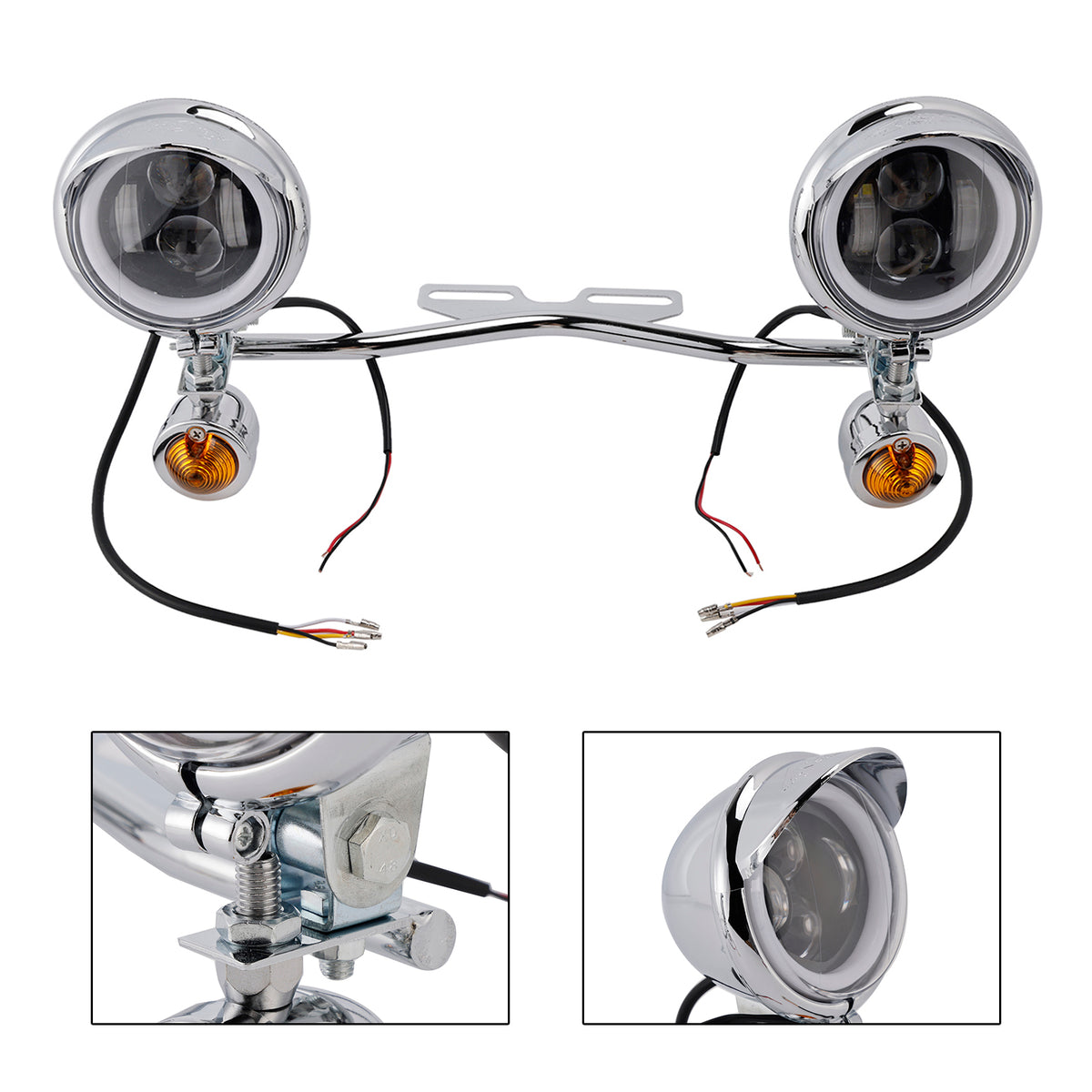 Racer Bobber Chopper Motorcycle Beam Fog Lamp Custom Chrome W/ Bracket